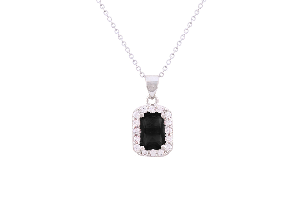 Asfour Crystal Chain Necklace With Black Emerald Zircon Pendant In 925 Sterling Silver ND0201-P