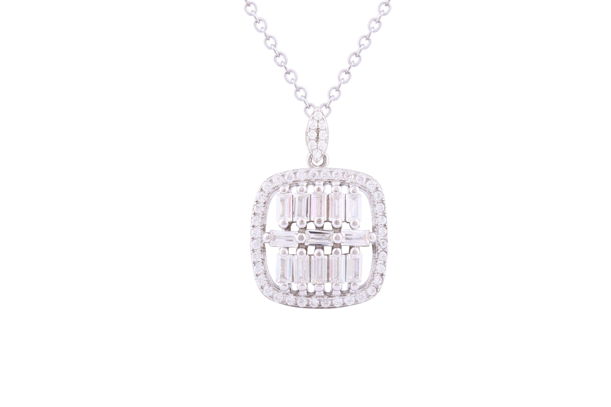 Asfour Crystal Chain Necklace With Art Deco Fashion Pendant In 925 Sterling Silver ND0203