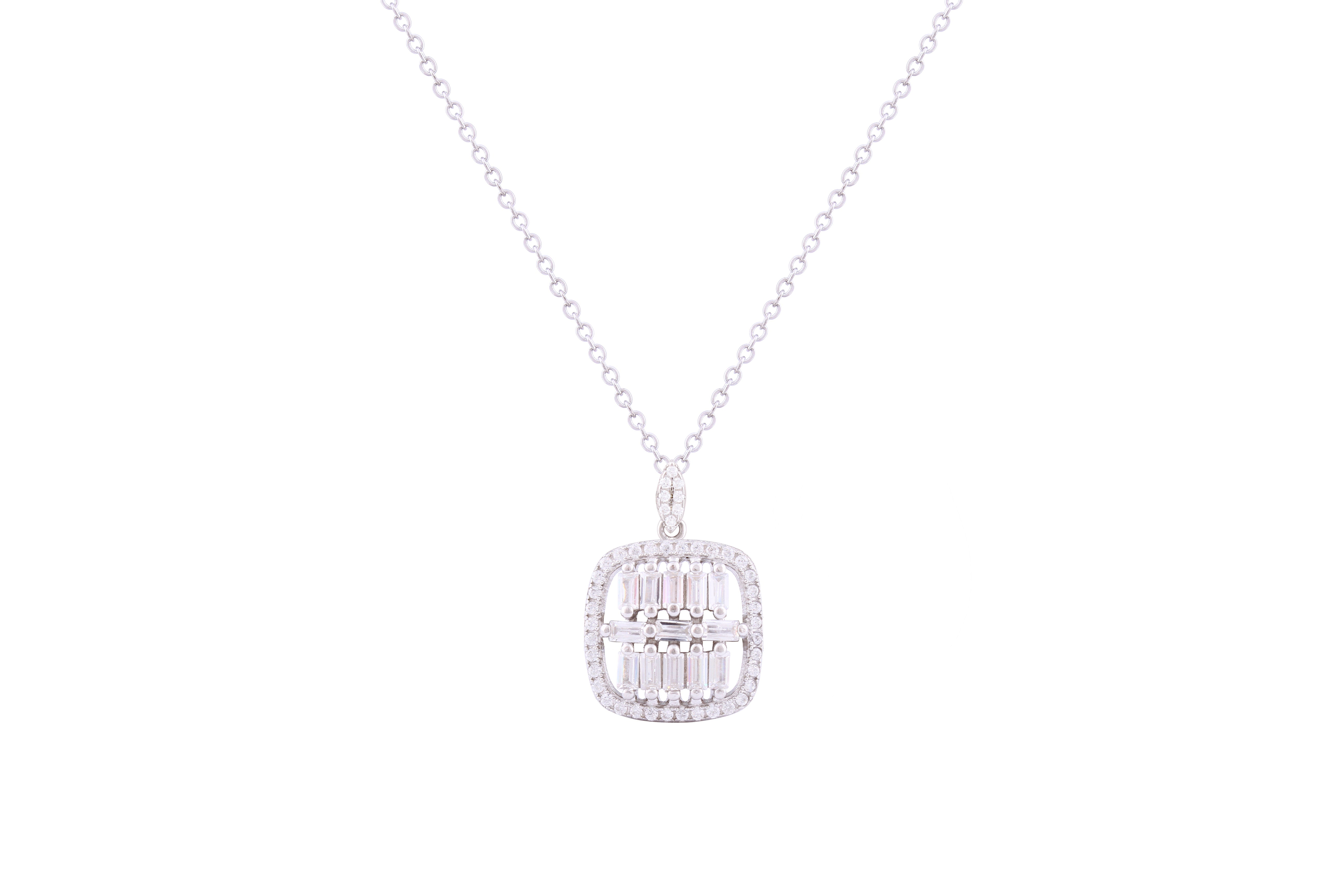 Asfour Crystal Chain Necklace With Art Deco Fashion Pendant In 925 Sterling Silver ND0203