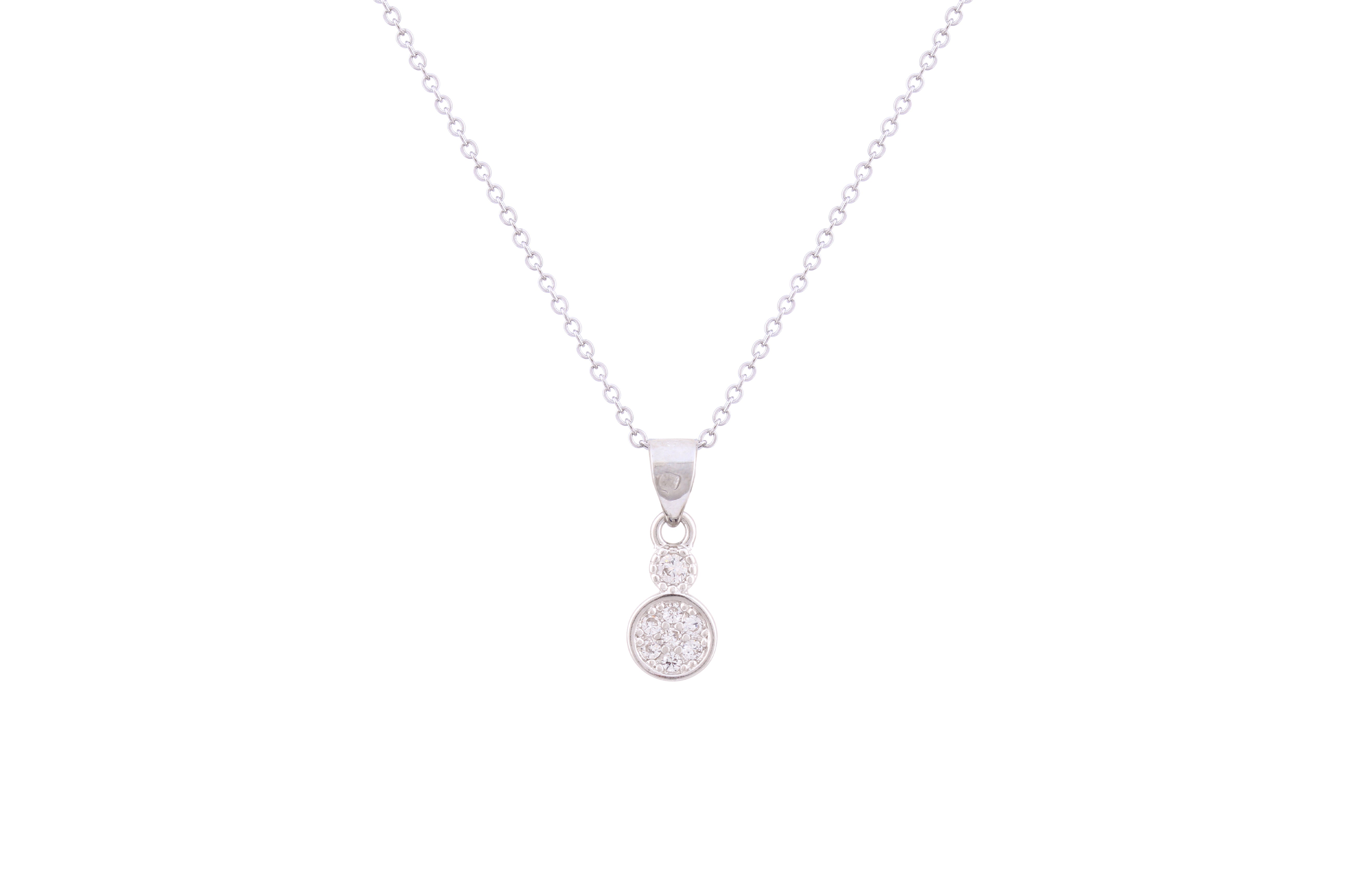 Asfour Crystal Chain Necklace With Round Design With Zircon Stones In 925 Sterling Silver ND0204