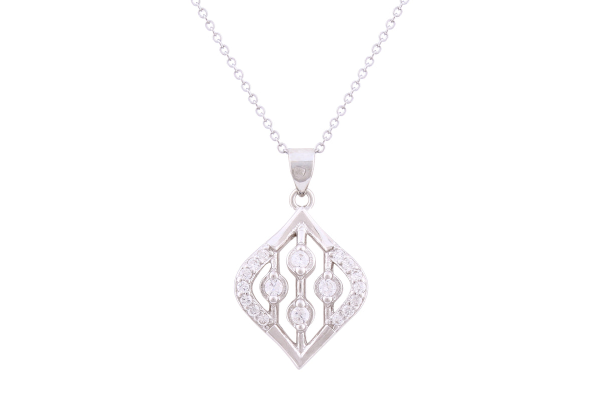 Asfour Crystal Chain Necklace With Art Deco Fashion Pendant In 925 Sterling Silver ND0206