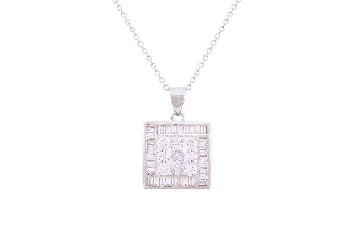 Asfour Crystal Chain Necklace With Square Pendant Inlaid With Zircon In 925 Sterling Silver ND0208