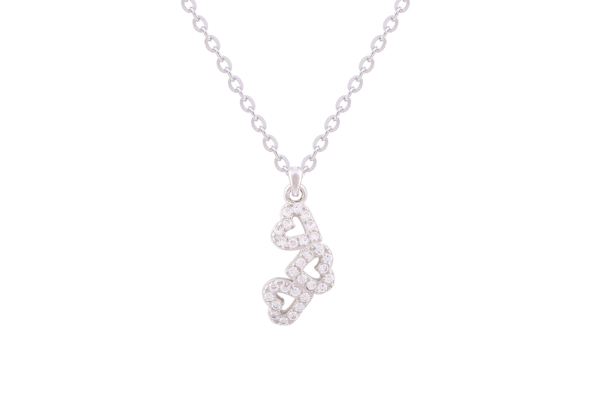 Asfour Crystal Chain Necklace With Hearts Pendant In 925 Sterling Silver ND0209