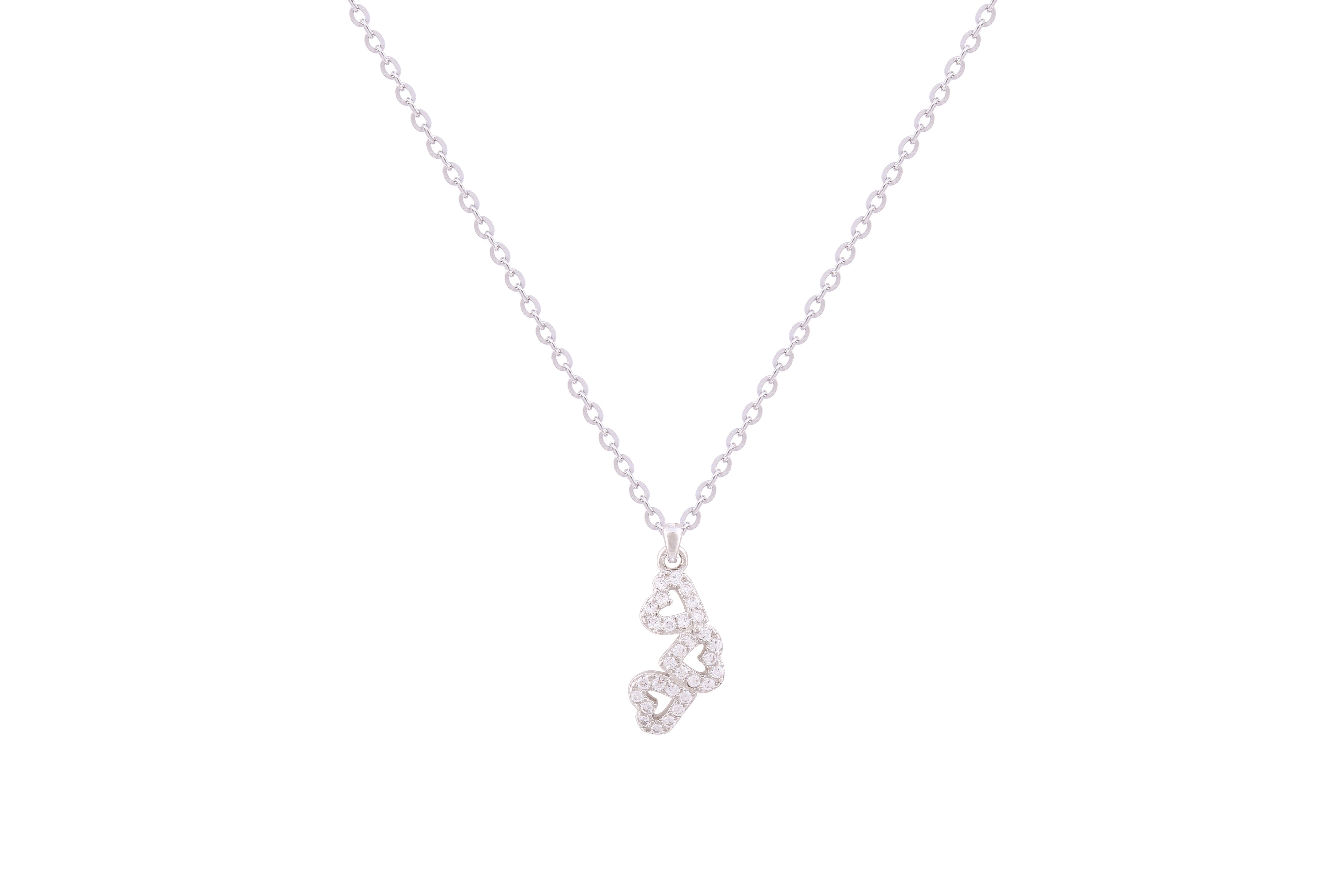 Asfour Crystal Chain Necklace With Hearts Pendant In 925 Sterling Silver ND0209