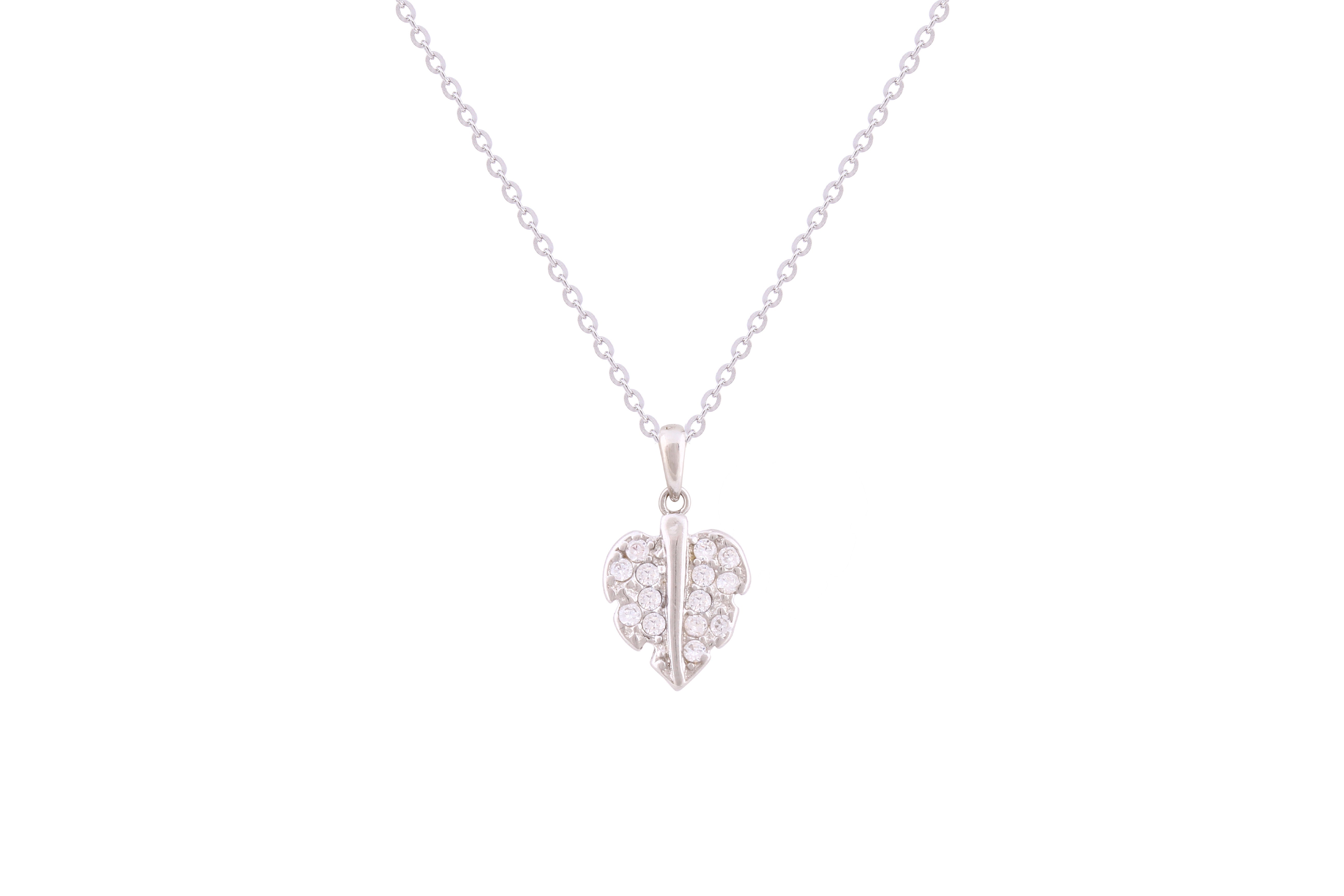 Asfour Crystal Chain Necklace With Heart Design Pendant In 925 Sterling Silver ND0210