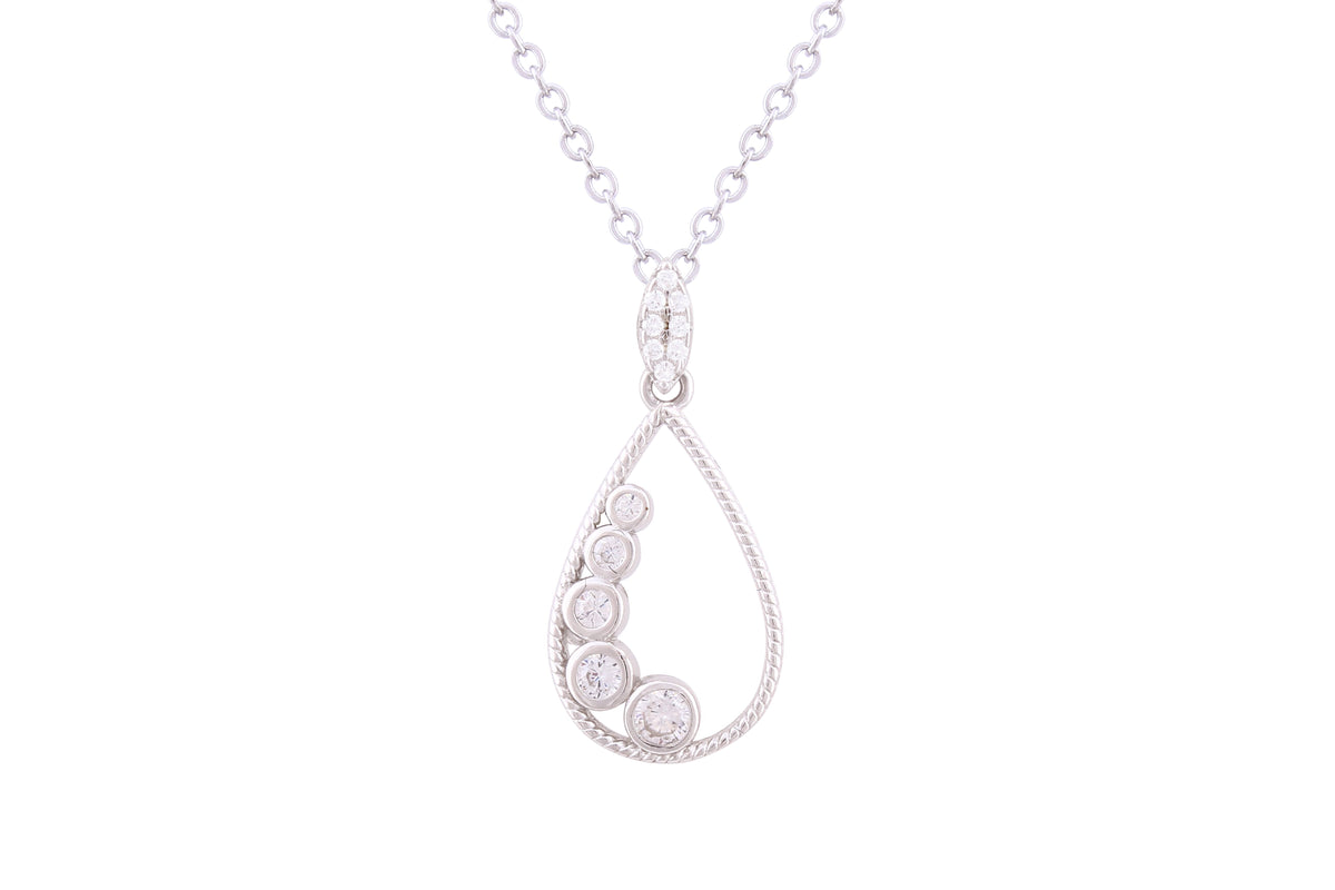 Asfour Crystal Chain Necklace With Pear Fashion Pendant In 925 Sterling Silver ND0211