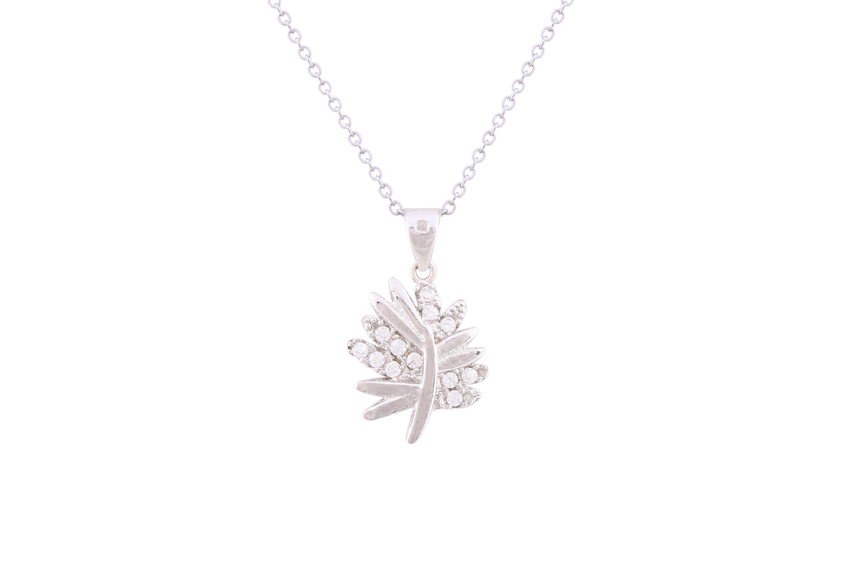 Asfour Crystal Chain Necklace With Leaf Pendant In 925 Sterling Silver ND0212