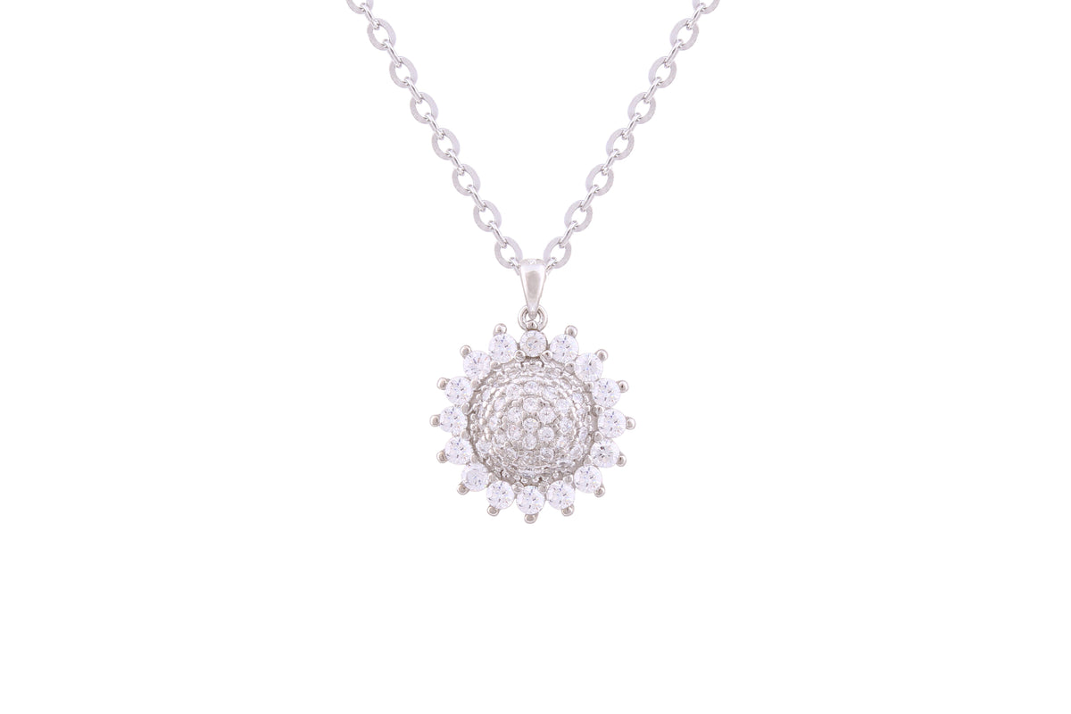 Asfour Crystal Chian Necklace With Sunflower Pendant In 925 Sterling Silver ND0215