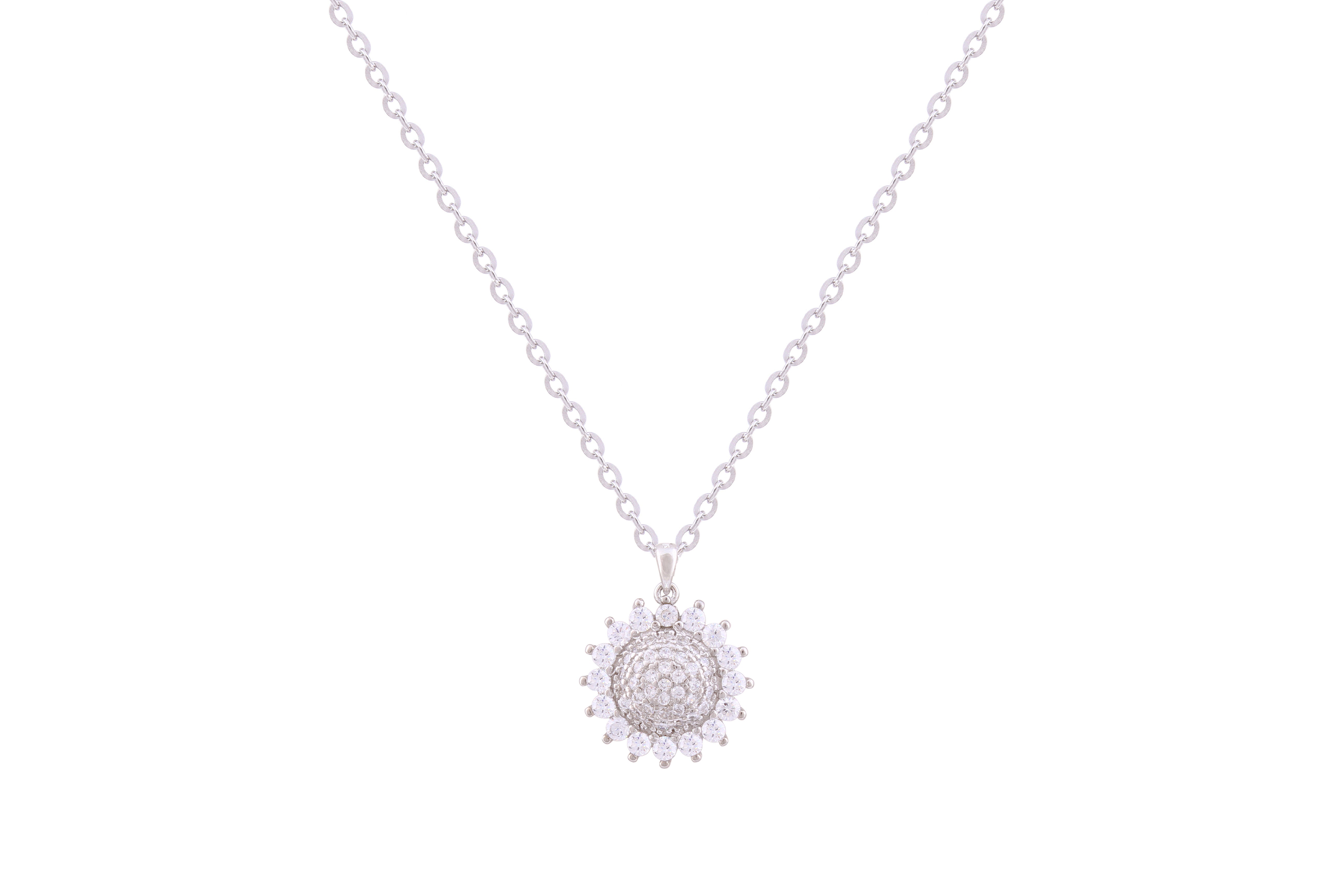 Asfour Crystal Chian Necklace With Sunflower Pendant In 925 Sterling Silver ND0215