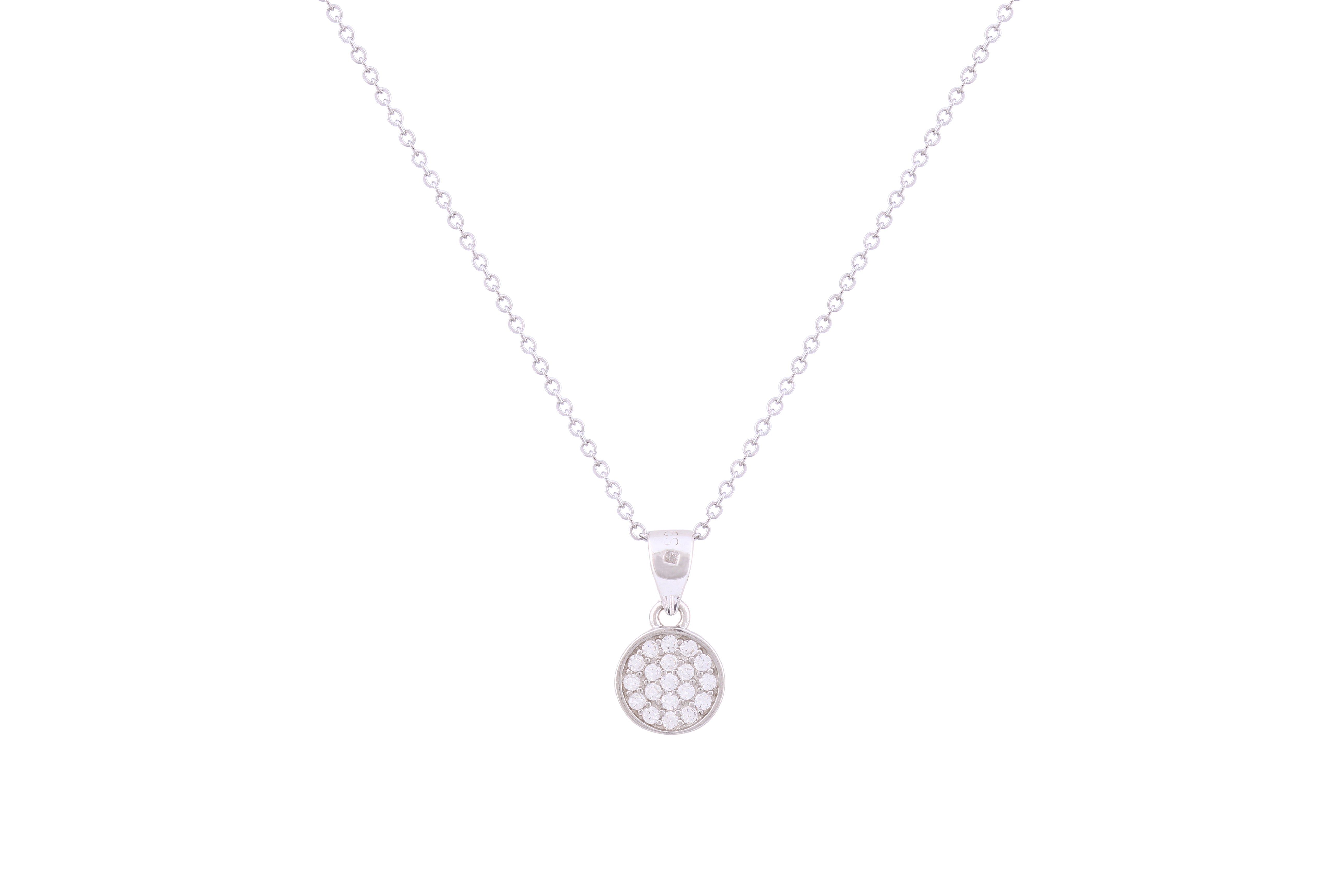 Asfour Crystal Chain Necklace With Round Pendant Inlaid With Zircon In 925 Sterling Silver ND0216