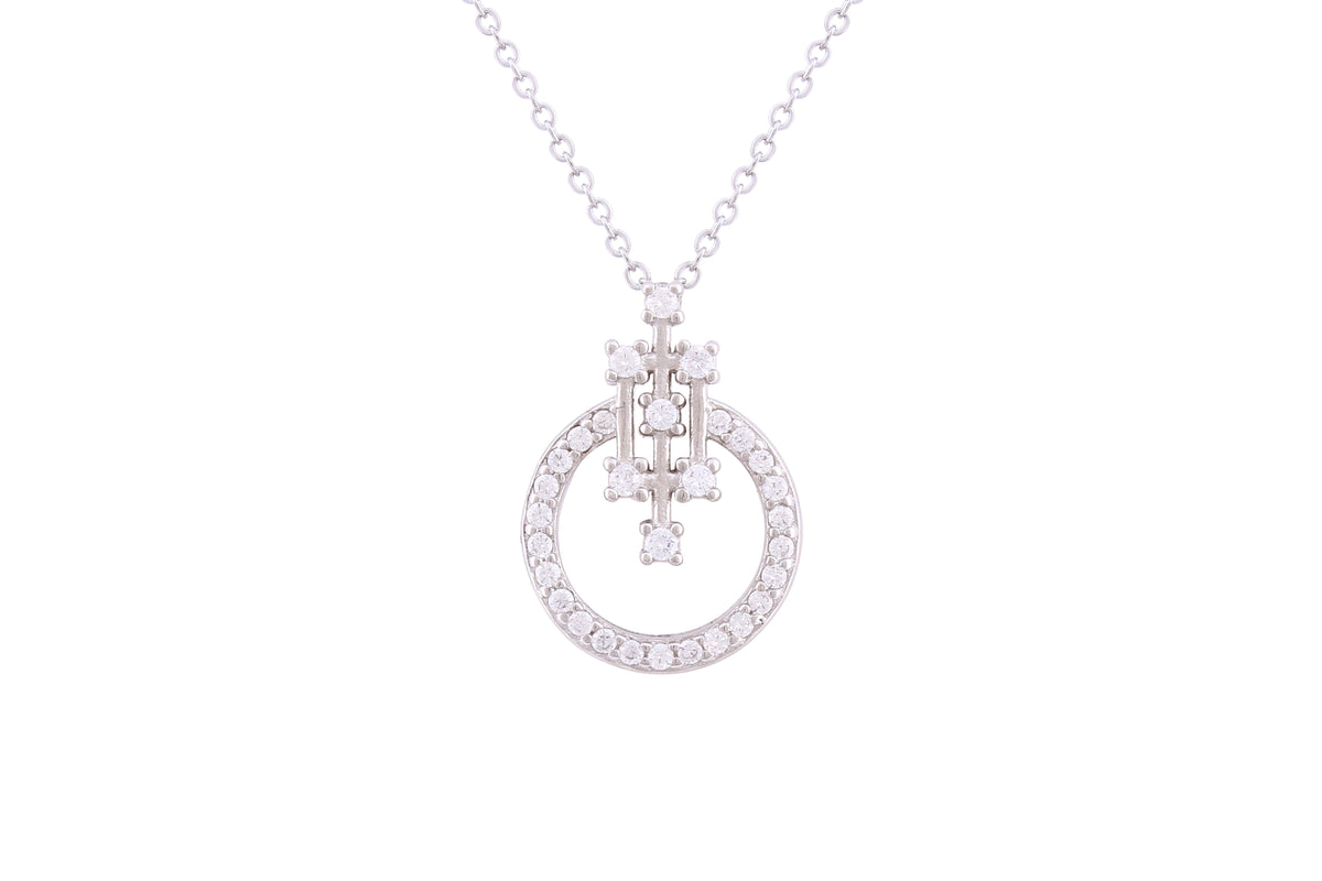 Asfour Crystal Chain Necklace With Decorative Round Pendant In 925 Sterling Silver ND0217