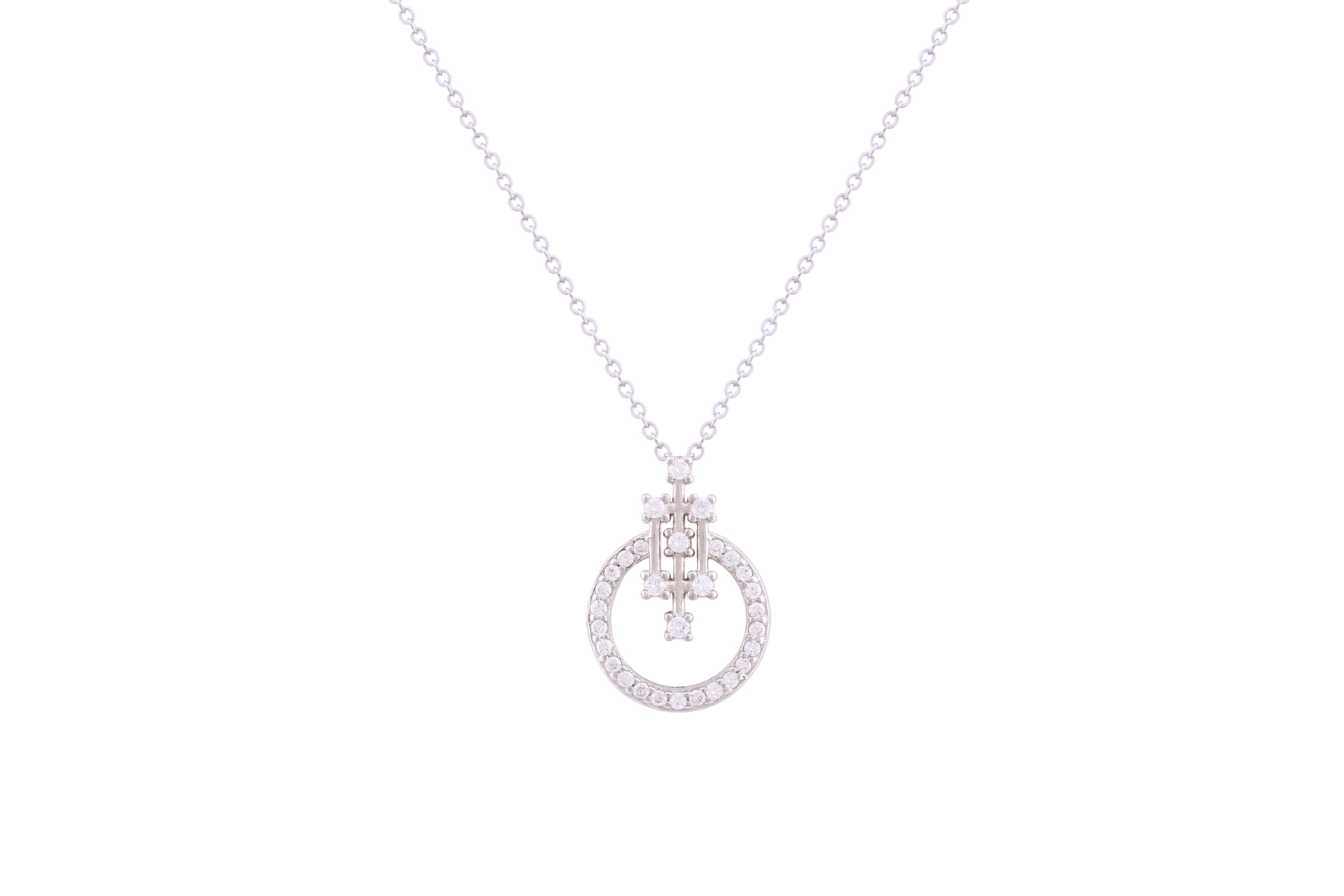 Asfour Crystal Chain Necklace With Decorative Round Pendant In 925 Sterling Silver ND0217