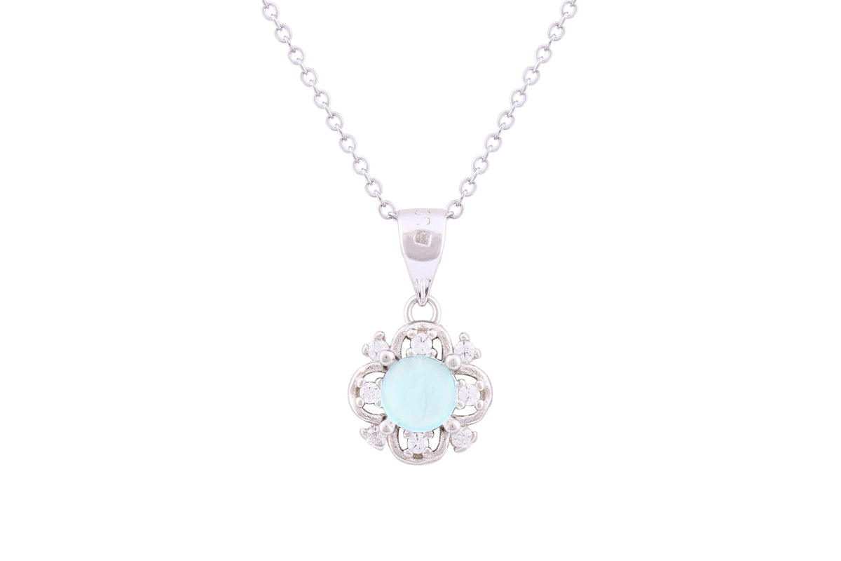 Asfour Crystal Chain Necklace With Cabochon Round Cut In 925 Sterling Silver ND0220