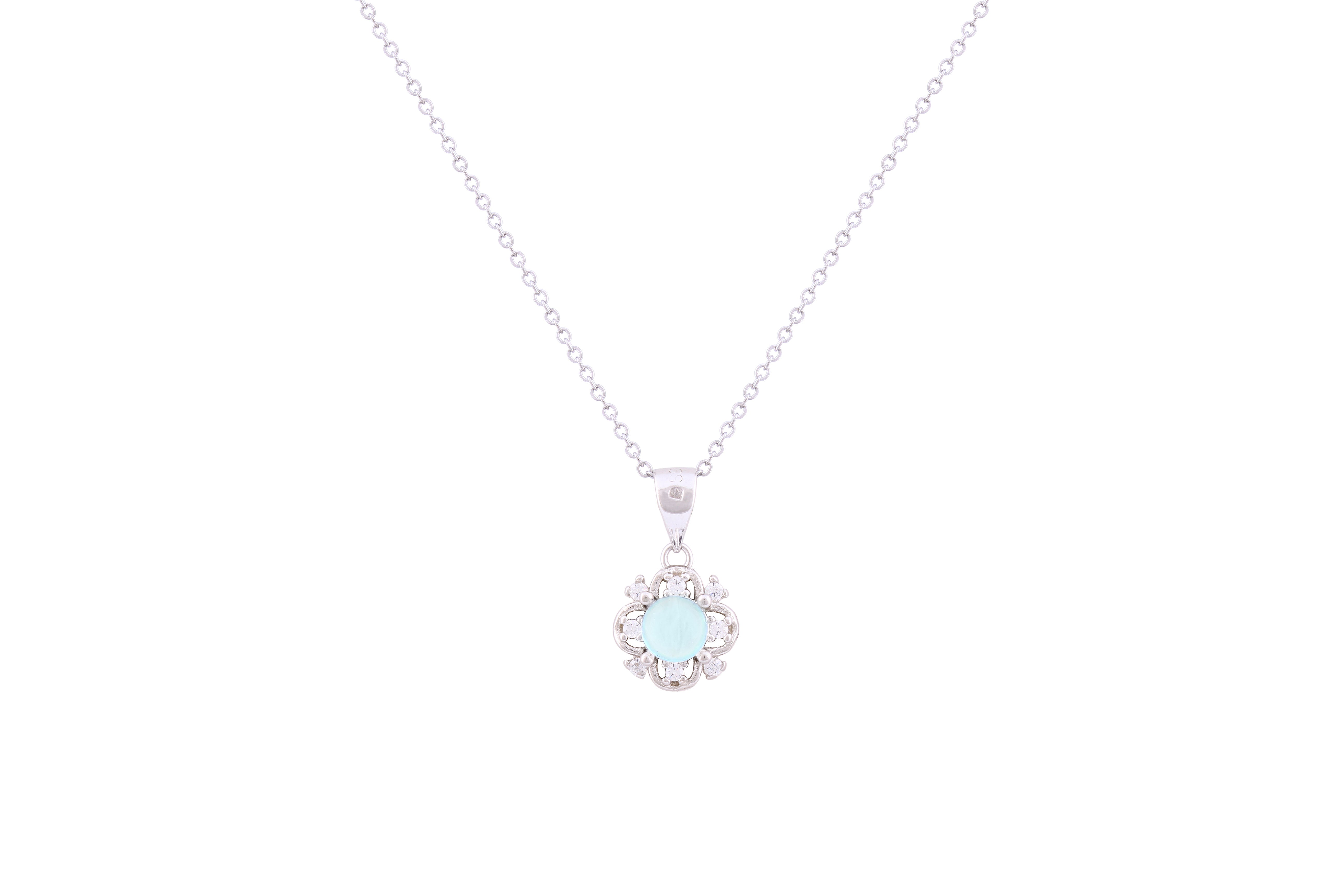 Asfour Crystal Chain Necklace With Cabochon Round Cut In 925 Sterling Silver ND0220