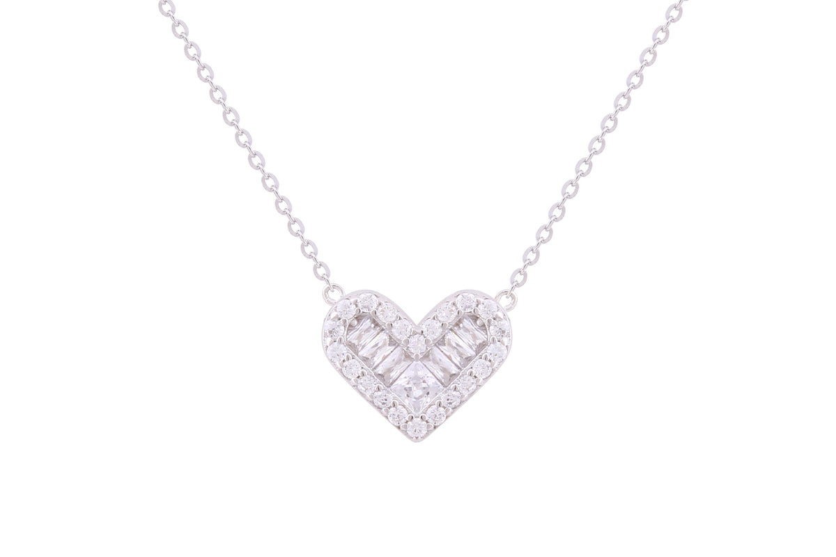 Asfour Crystal Chain Necklace With Heart Pendant Inlaid With Zircon In 925 Sterling Silver ND0224