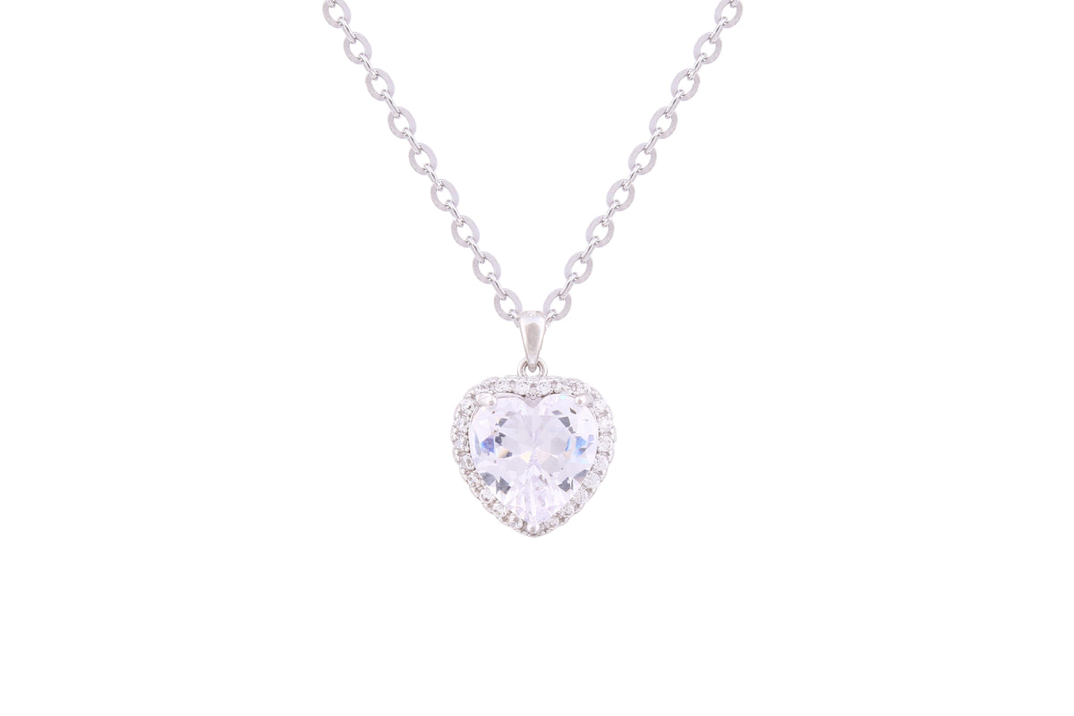 Asfour Crystal Chain Necklace With Heart Pendant Inlaid With Zircon In 925 Sterling Silver ND0225