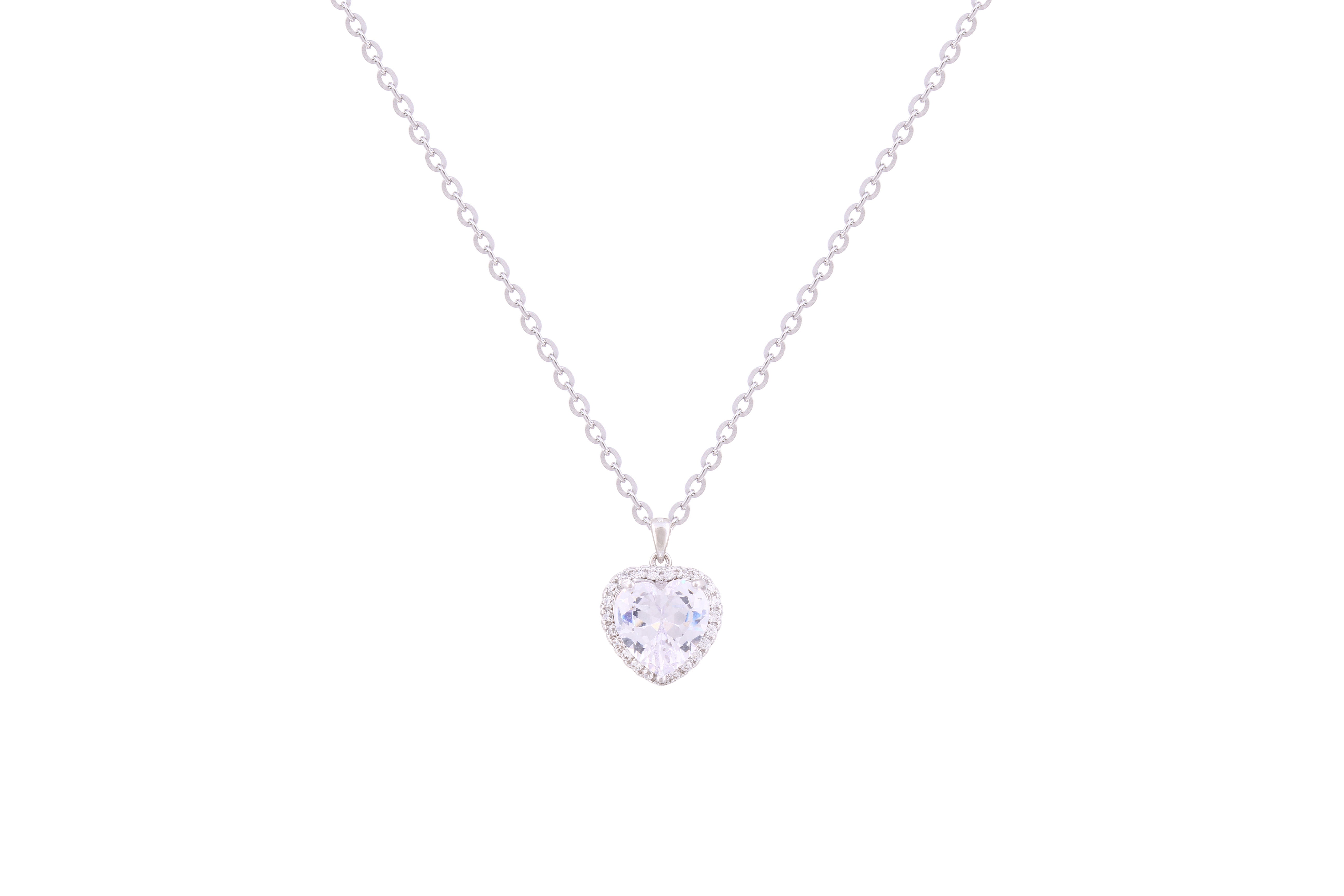 Asfour Crystal Chain Necklace With Heart Pendant Inlaid With Zircon In 925 Sterling Silver ND0225