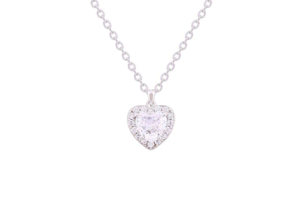 Asfour Crystal Chain Necklace With Heart Pendant Inlaid With Zircon In 925 Sterling Silver ND0226