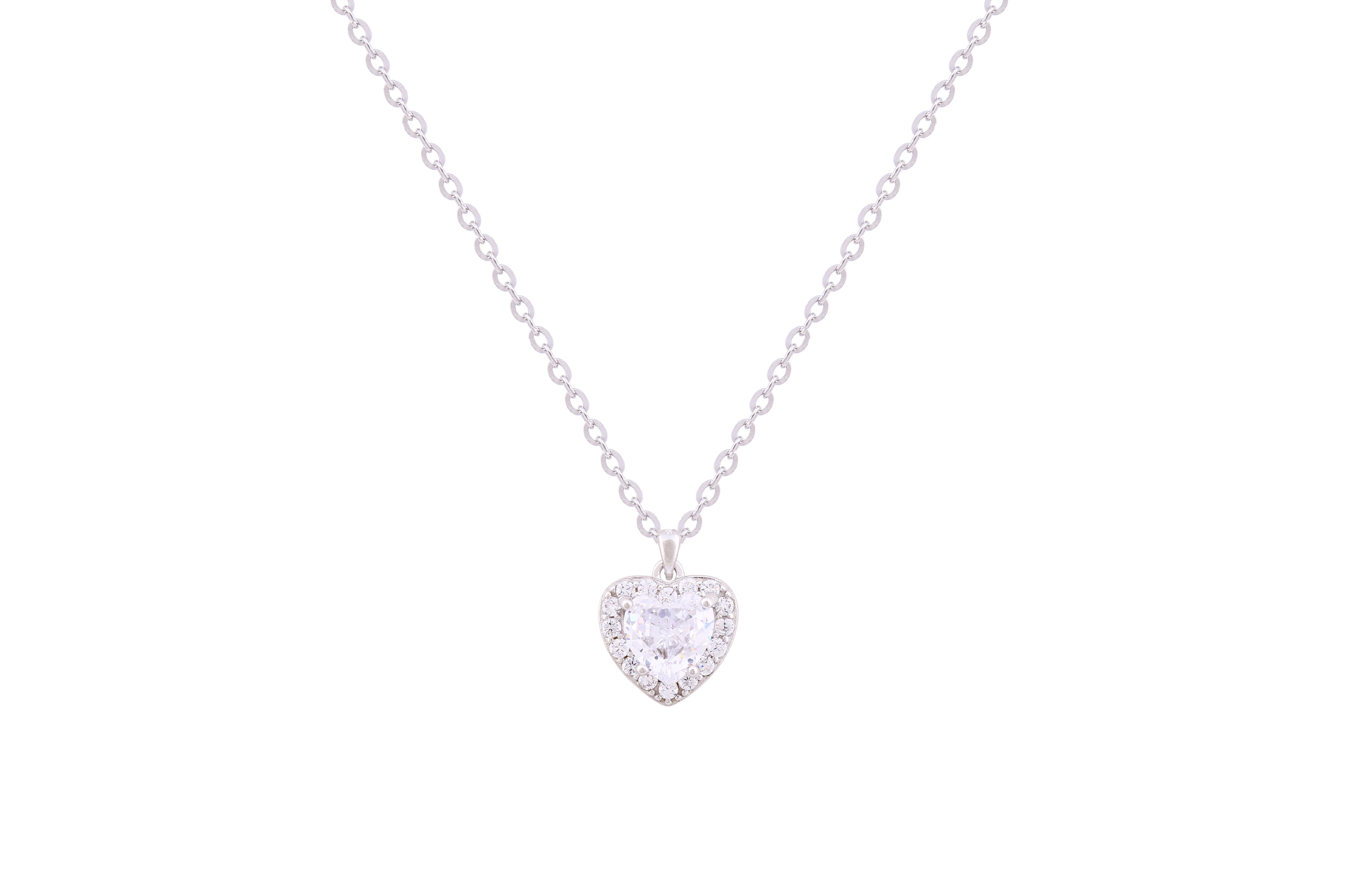 Asfour Crystal Chain Necklace With Heart Pendant Inlaid With Zircon In 925 Sterling Silver ND0226