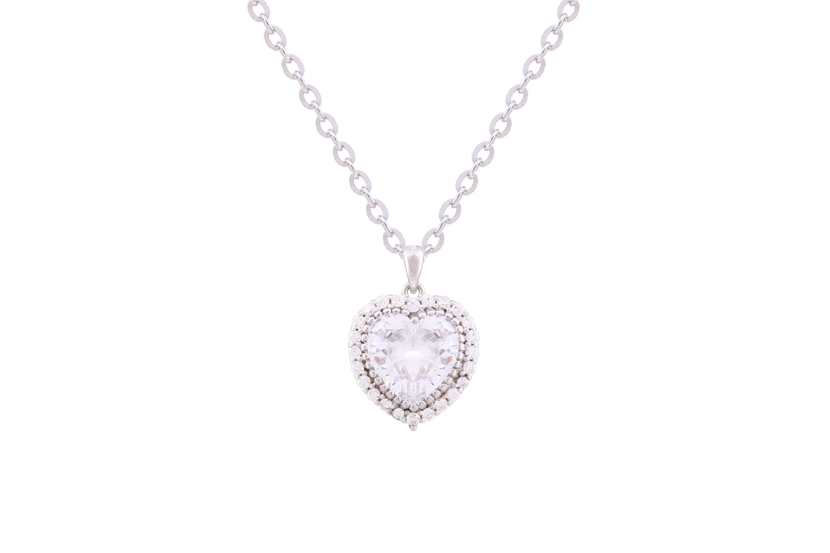 Asfour Crystal Chain Necklace With Heart Pendant Inlaid With Zircon In 925 Sterling Silver ND0227