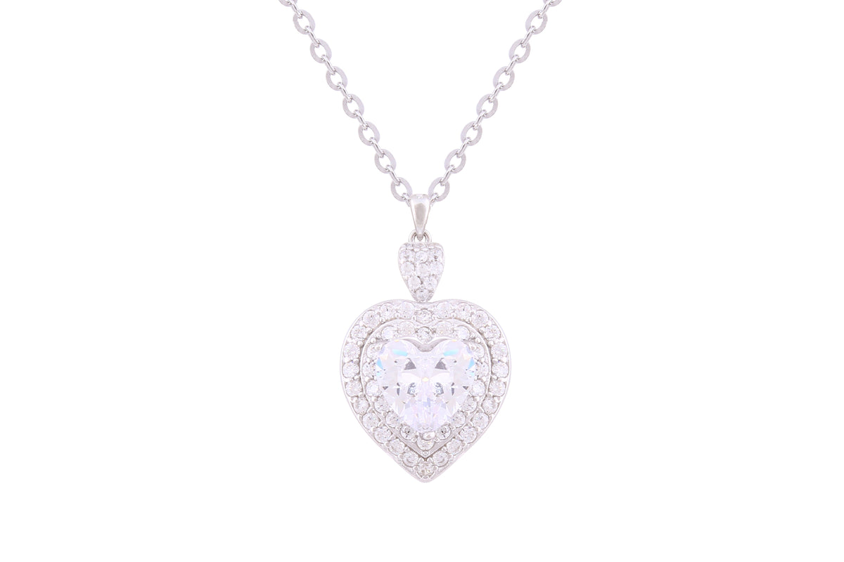 Asfour Crystal Chain Necklace With Heart Pendant Inlaid With Zircon In 925 Sterling Silver ND0228