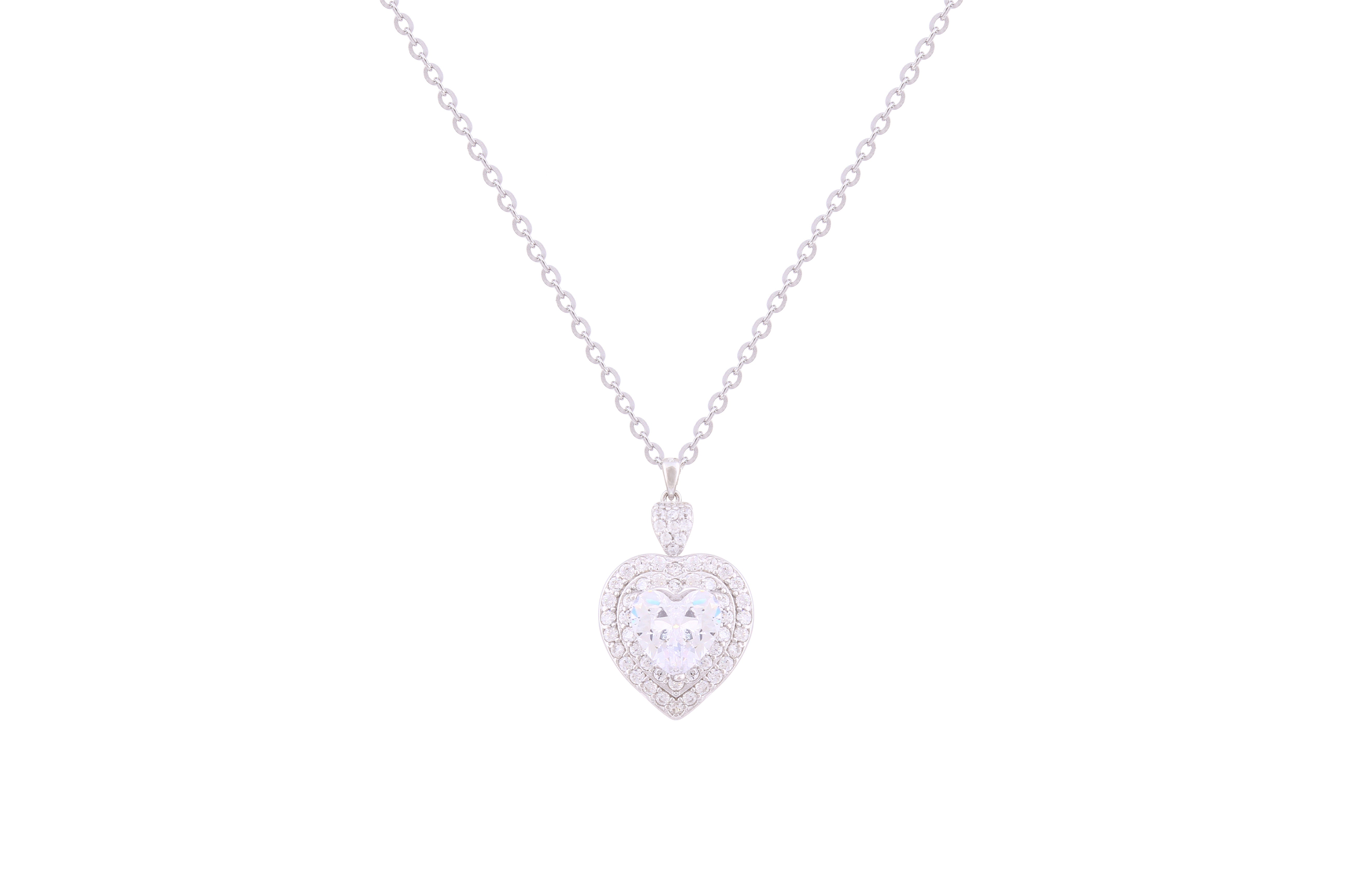 Asfour Crystal Chain Necklace With Heart Pendant Inlaid With Zircon In 925 Sterling Silver ND0228