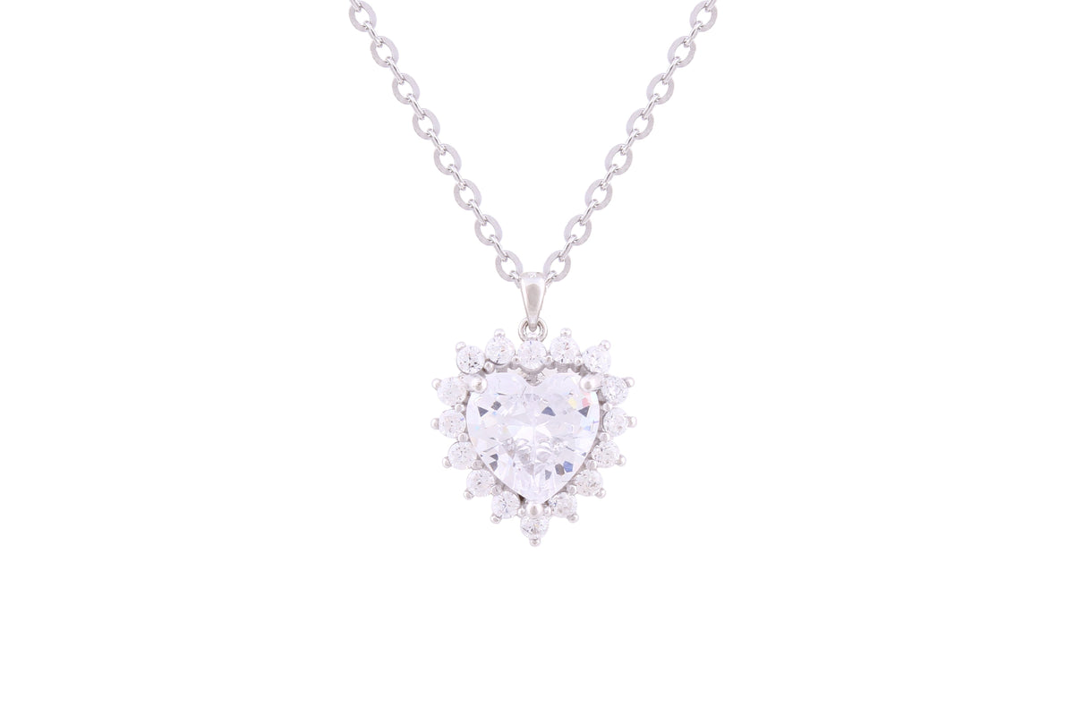 Asfour Crystal Chain Necklace With Heart Pendant Inlaid With Zircon In 925 Sterling Silver ND0229