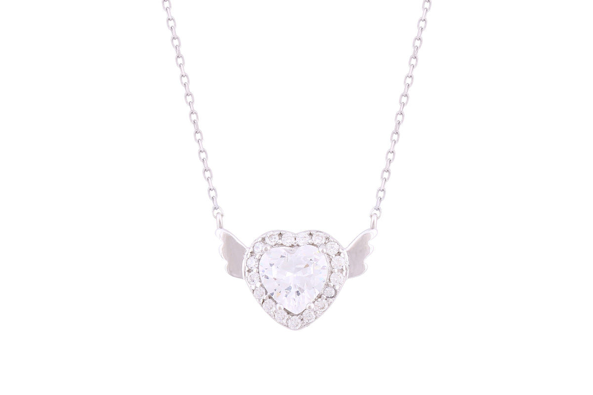 Asfour Crystal Chain Necklace With Heart Wings Pendant In 925 Sterling Silver ND0230