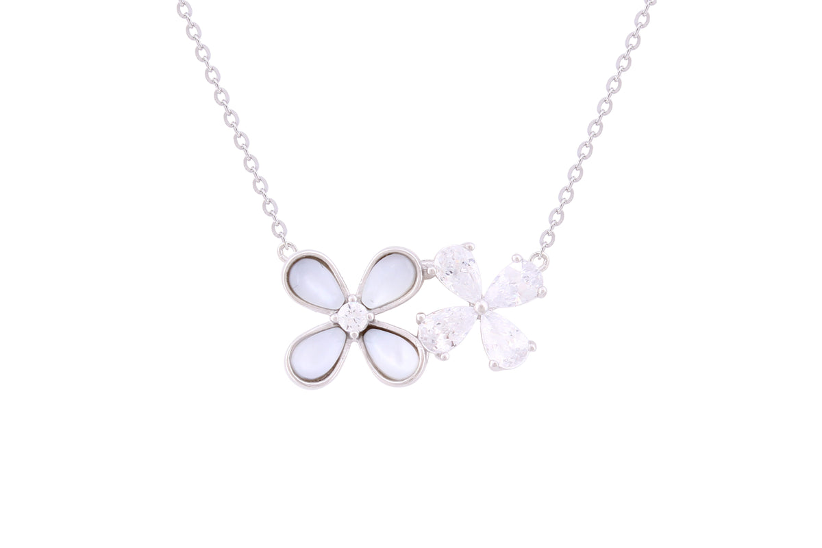 Asfour Crystal Chain Necklace With Flowers Pendant In 925 Sterling Silver ND0232