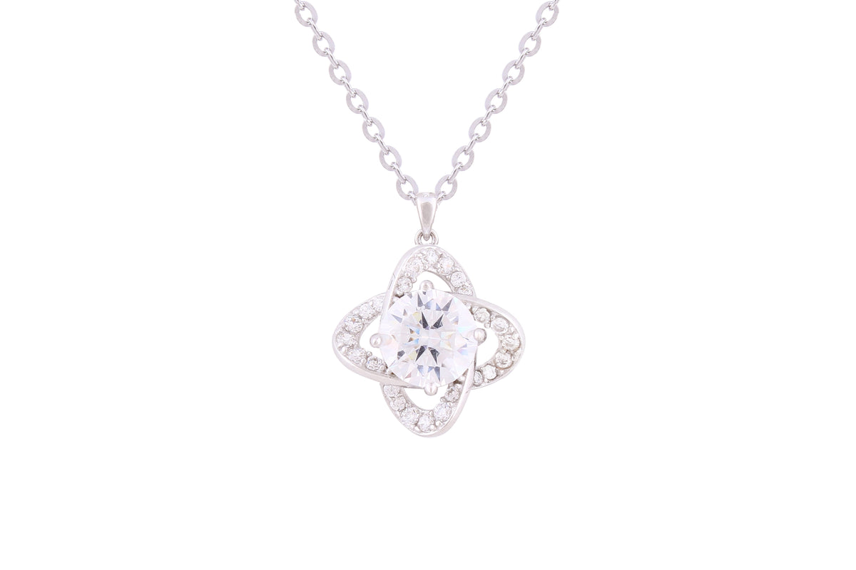 Asfour Crystal Chain Necklace With Four Leaf Clover Zircon Pendant In 925 Sterling Silver ND0235