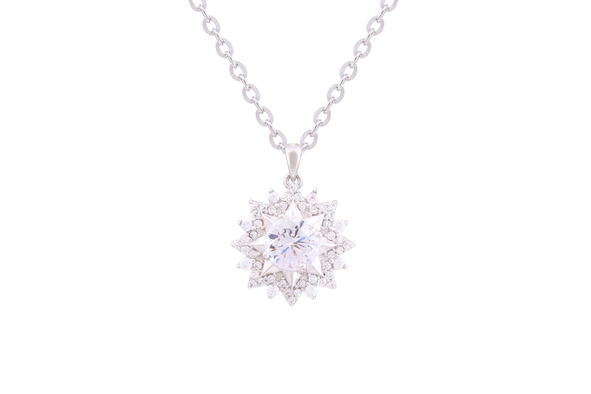 Asfour Crystal Chain Necklace With Snowflake Pendant In 925 Sterling Silver ND0236