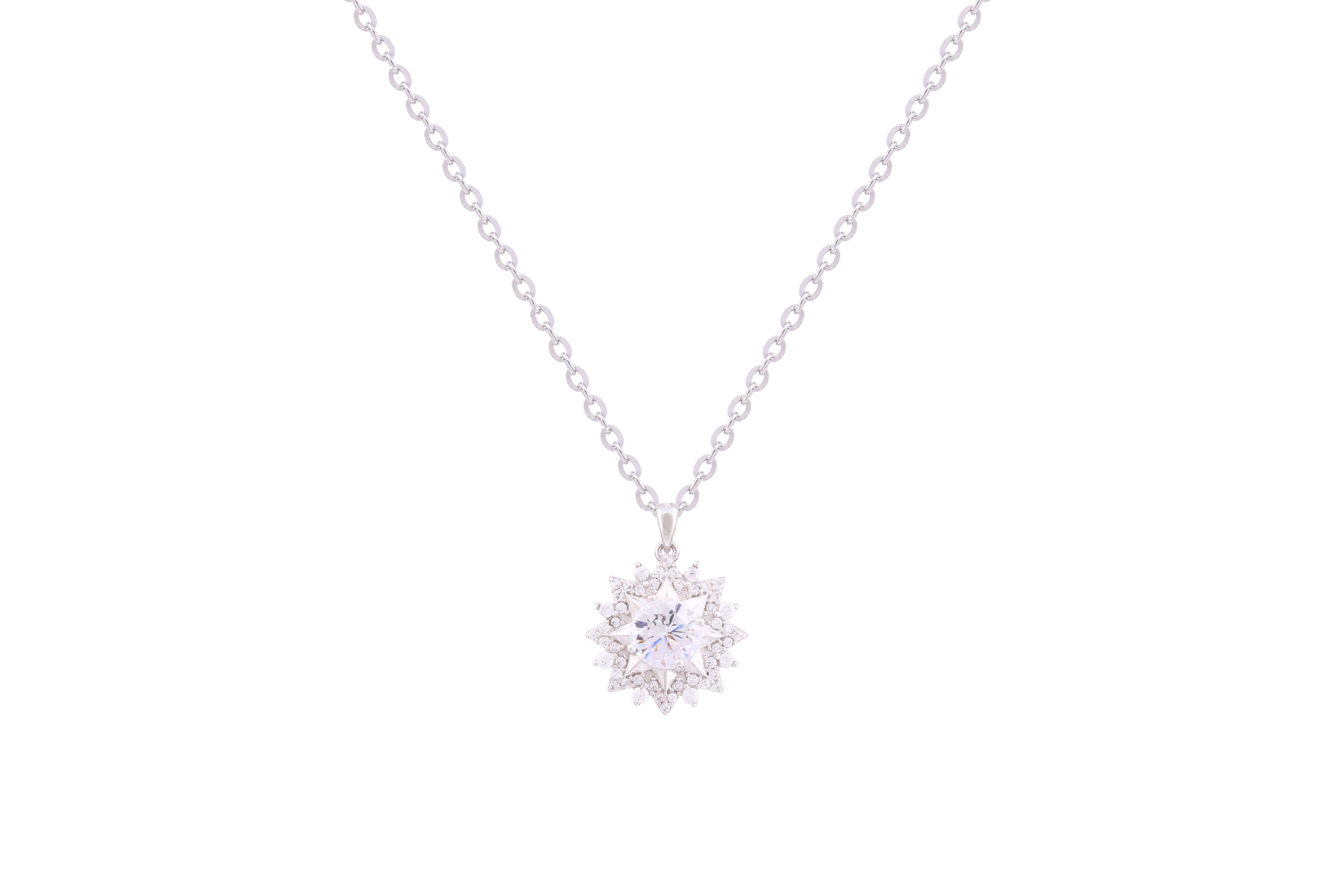 Asfour Crystal Chain Necklace With Snowflake Pendant In 925 Sterling Silver ND0236