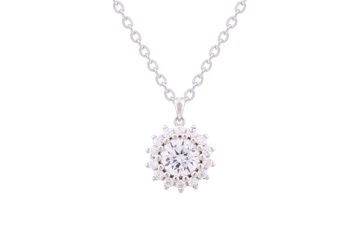 Asfour Crystal Chain Necklace With Flower Design In 925 Sterling Silver ND0237