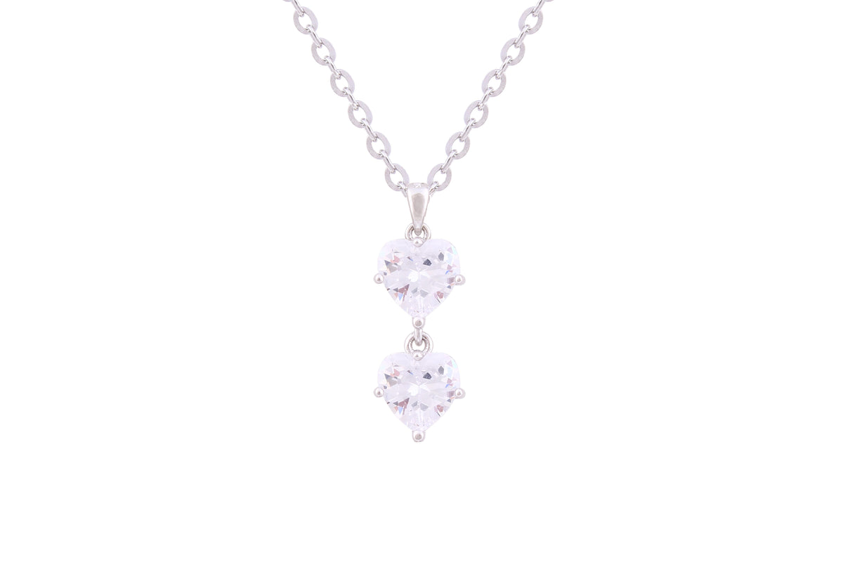 Asfour Crystal Chain Necklace With Zircon Hearts Pendant In 925 Sterling Silver ND0238