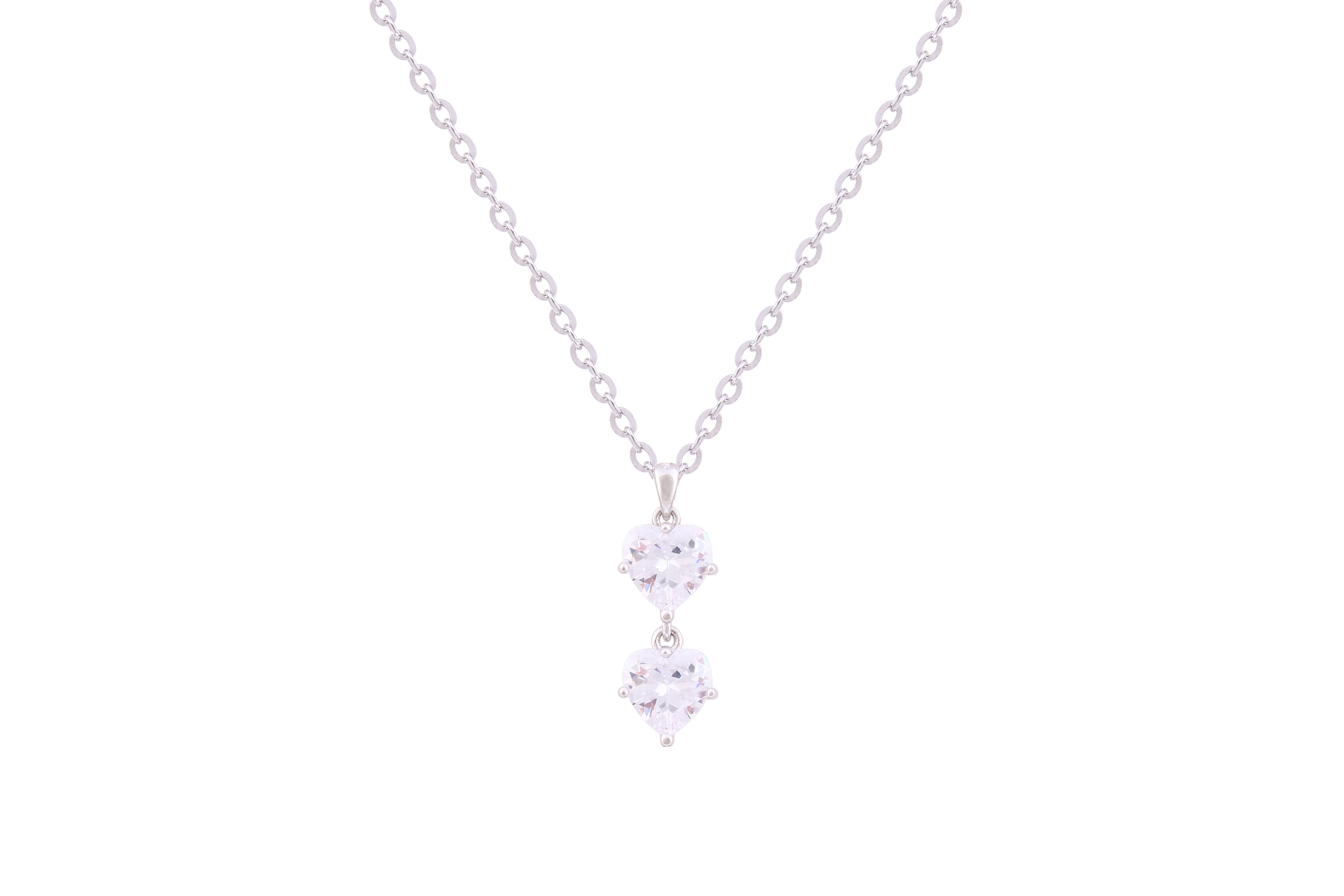 Asfour Crystal Chain Necklace With Zircon Hearts Pendant In 925 Sterling Silver ND0238