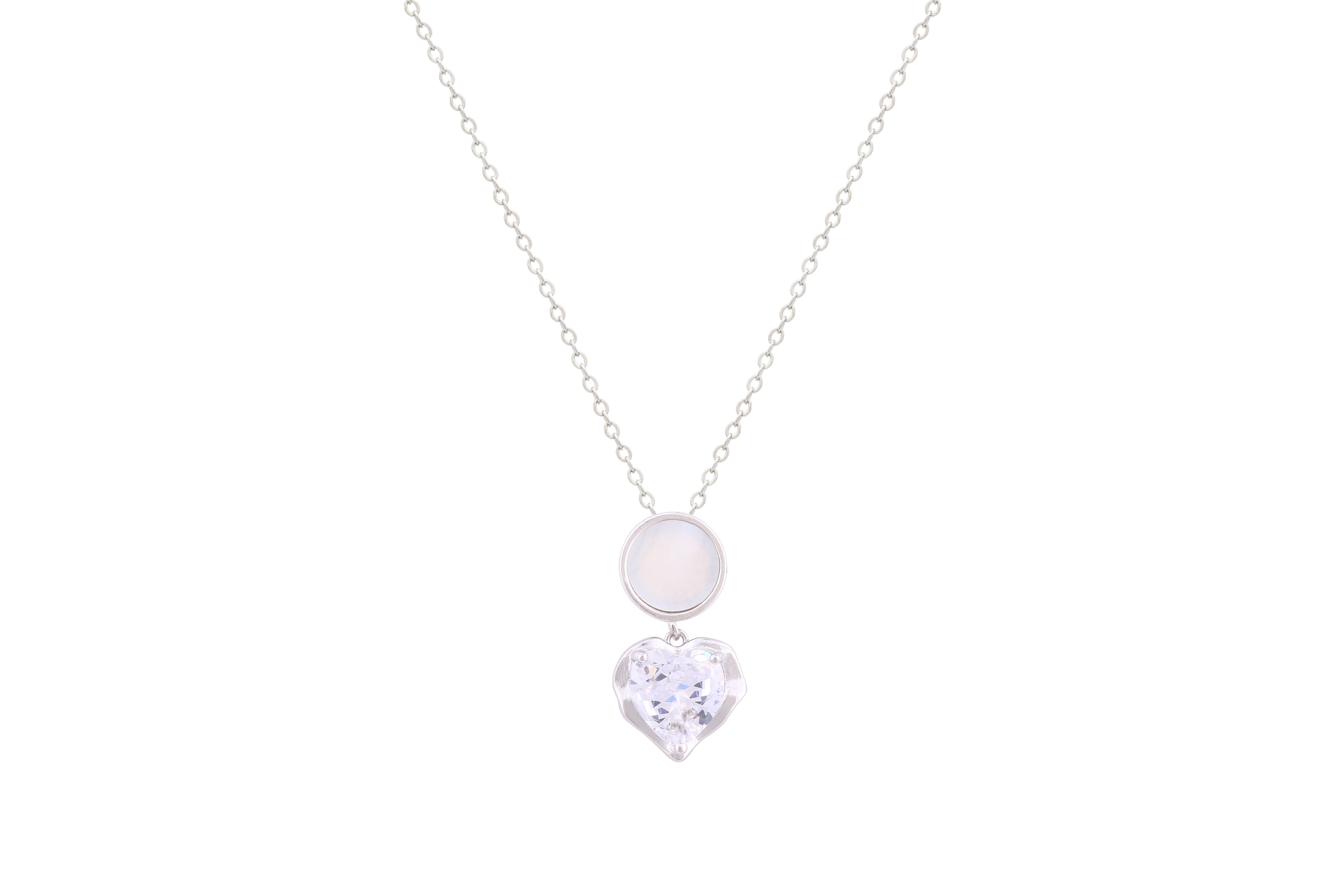 Asfour Crystal Chain Necklace With Heart Pendant In 925 Sterling Silver ND0239