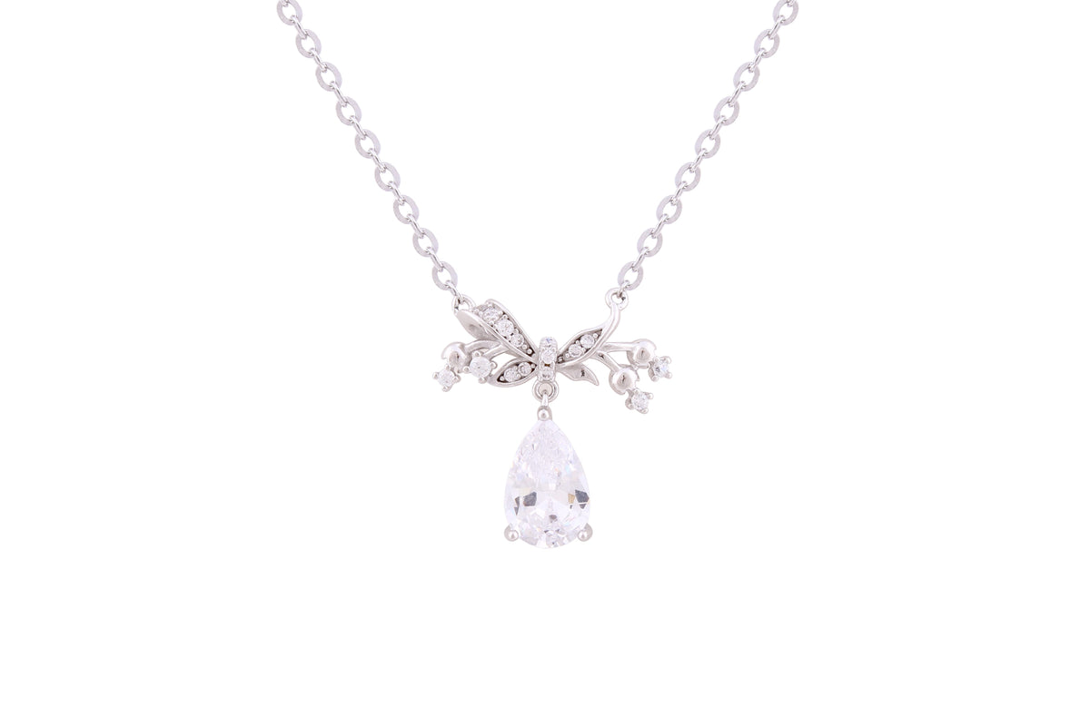 Asfour Crystal Chian Necklace With Pear Zircon Stone In 925 Sterling Silver ND0240