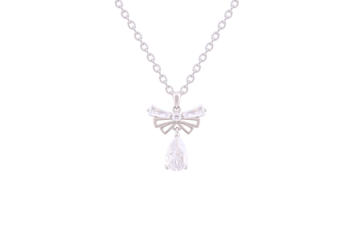 Asfour Crystal Chain Necklace With Decorative Bowknot Pendant In 925 Sterling Silver ND0241