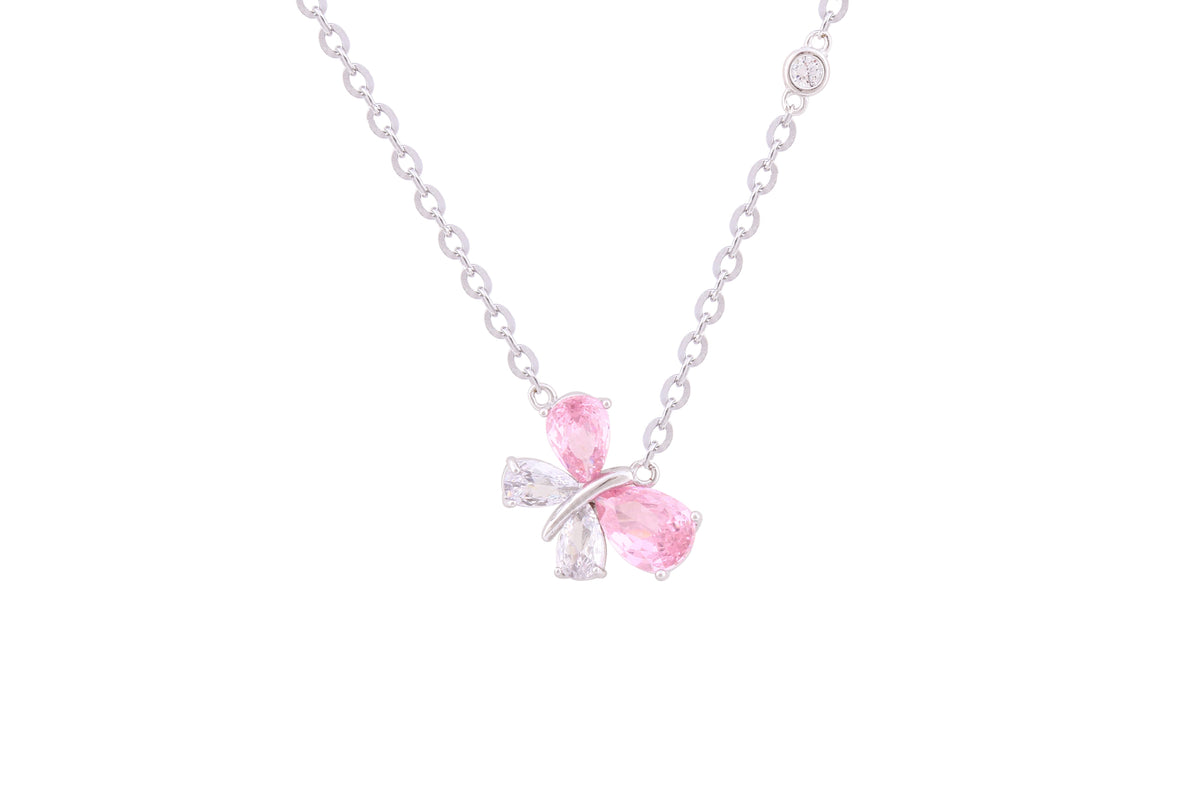 Asfour Crystal Chain Necklace With Rose Butterfly Pendant In 925 Sterling Silver ND0245-WO