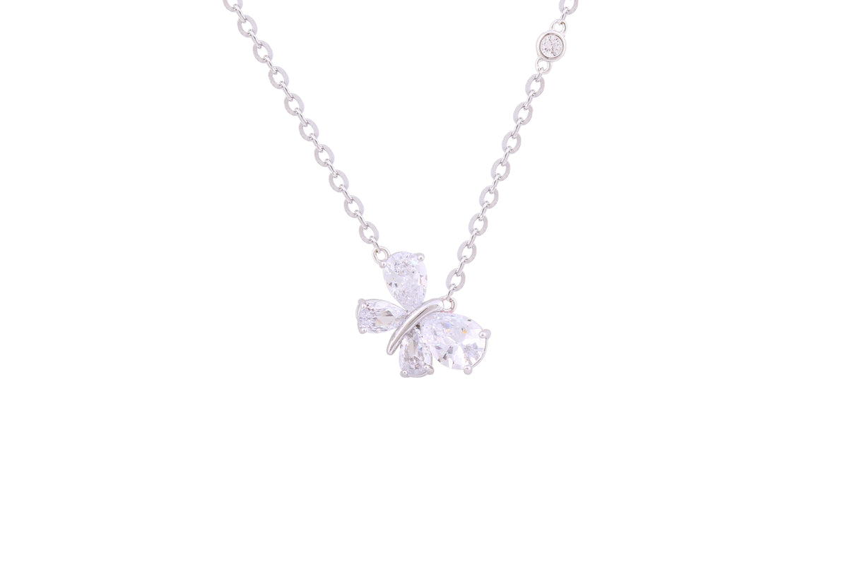 Asfour Crystal Chain Necklace With Butterfly Pendant In 925 Sterling Silver ND0245