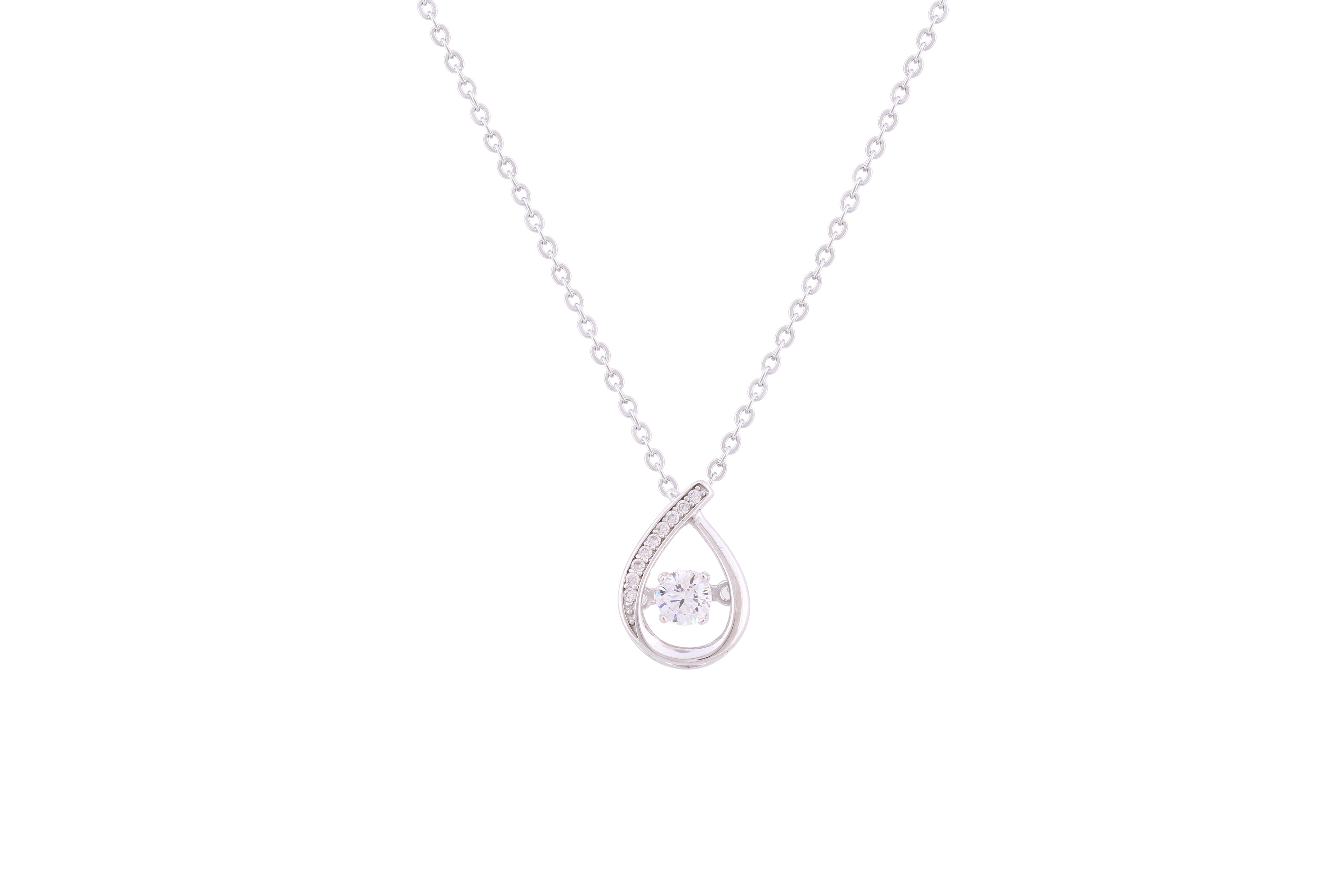 Asfour Crystal Chain Necklace With Art Deco Design & Dancing Zircon In 925 Sterling Silver ND0247