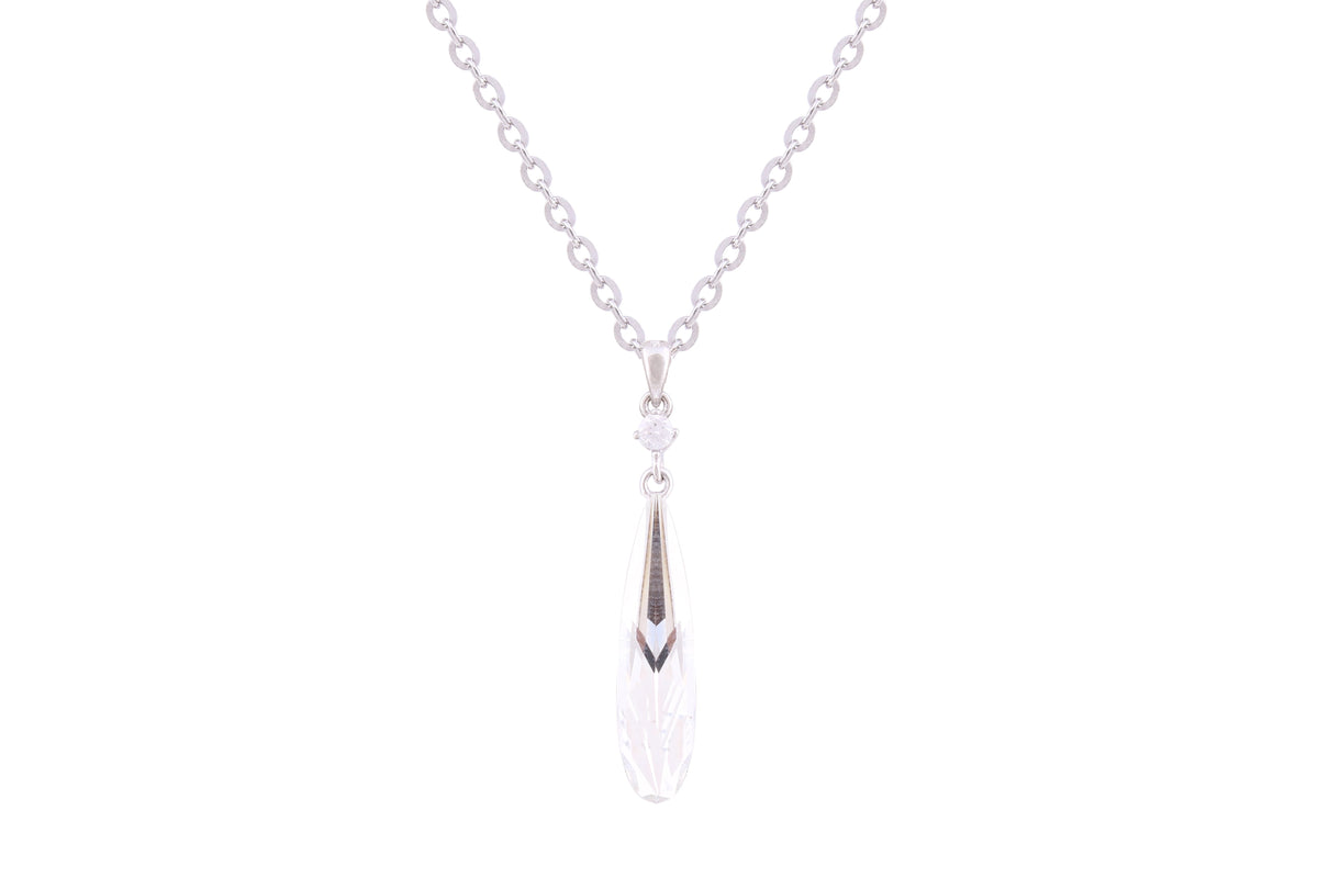 Asfour Crystal Chain Necklace With Water Drop Design In 925 Sterling Silver ND0249