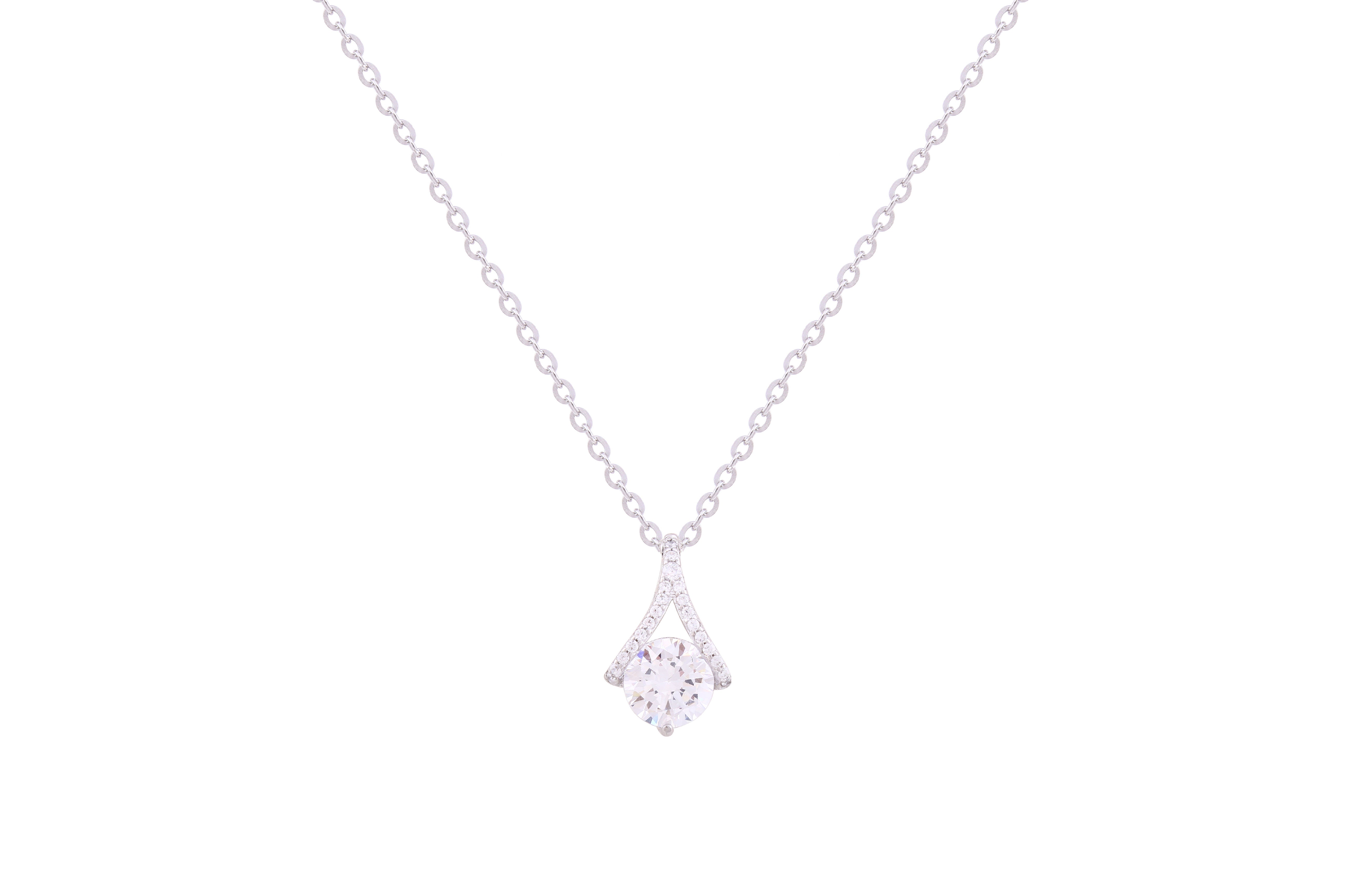 Asfour Crystal Chain Necklace With Art Deco Pendant In 925 Sterling Silver ND0251