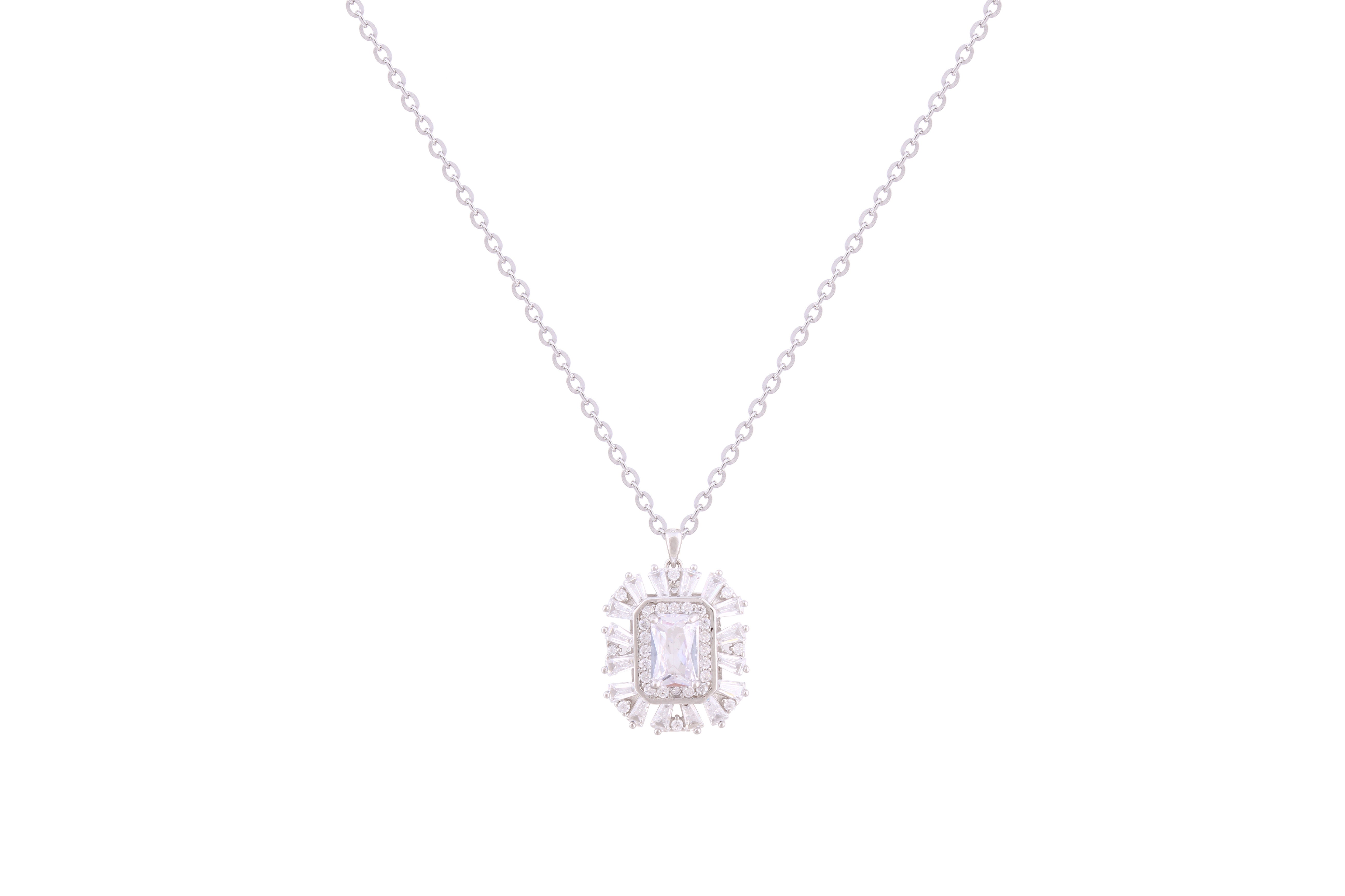 Asfour Crystal Chain Necklace With Decorative Design In 925 Sterling Silver ND0255