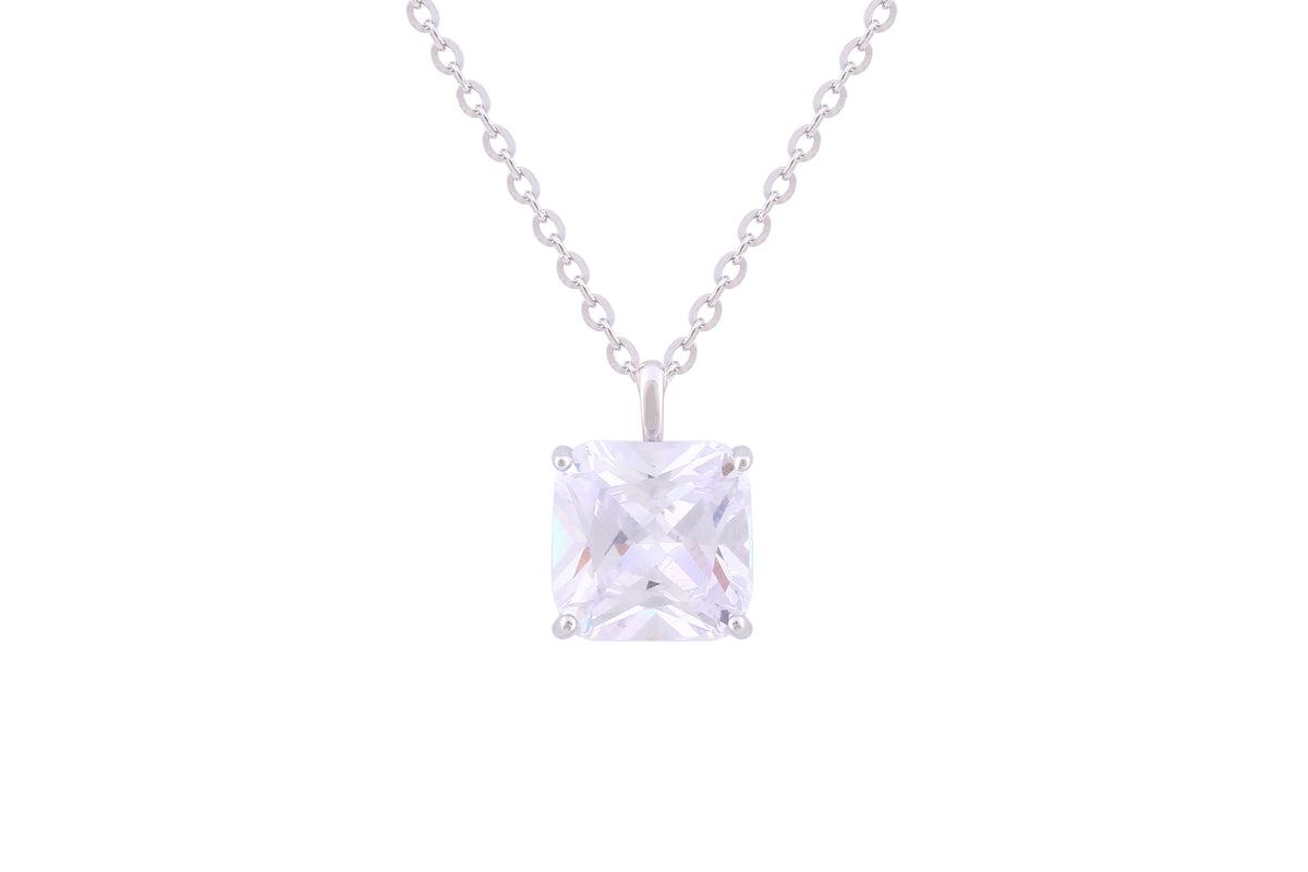 Asfour Crystal Chain Necklace With Square Zircon Pendant In 925 Sterling Silver ND0256