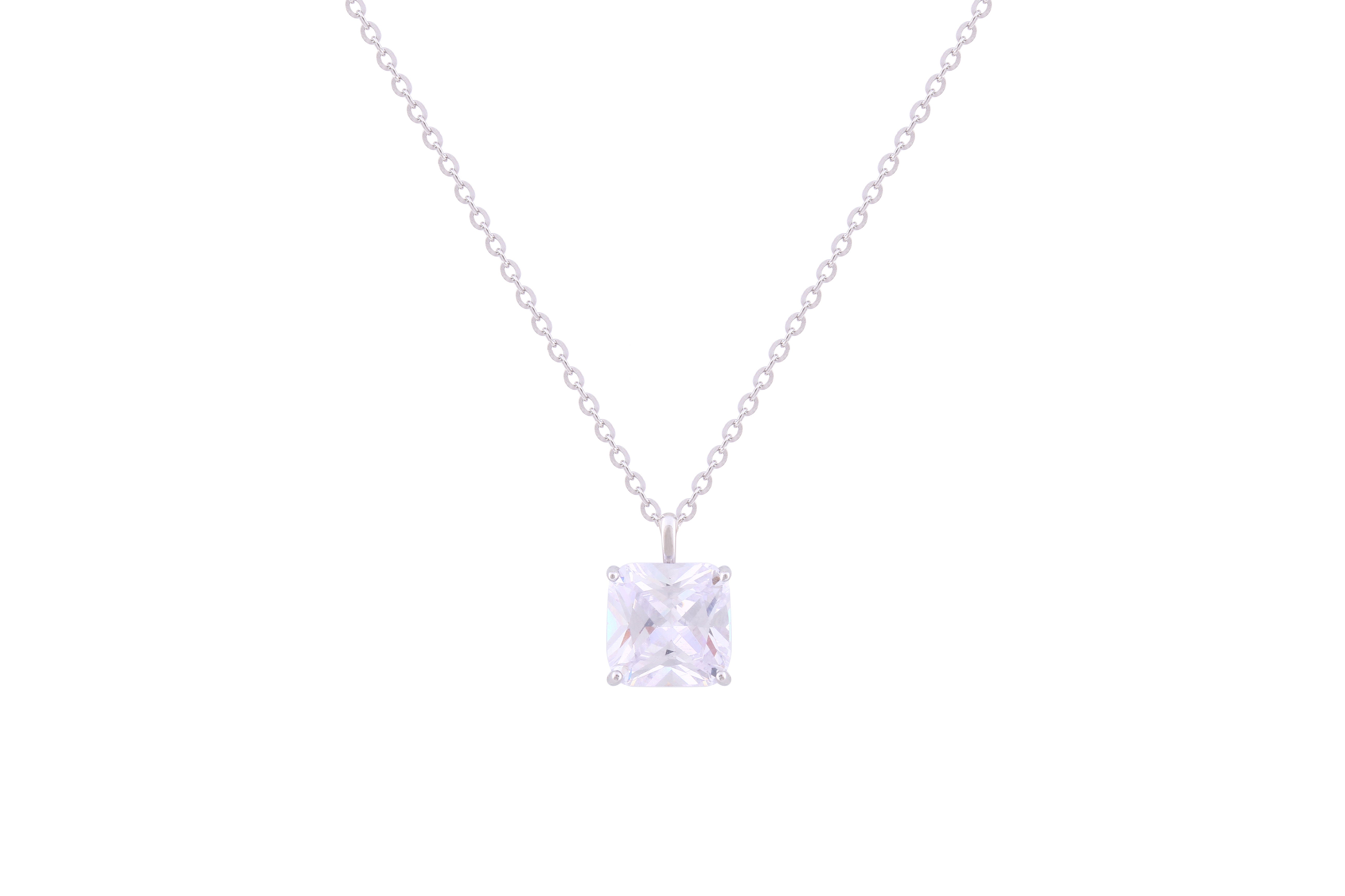 Asfour Crystal Chain Necklace With Square Zircon Pendant In 925 Sterling Silver ND0256