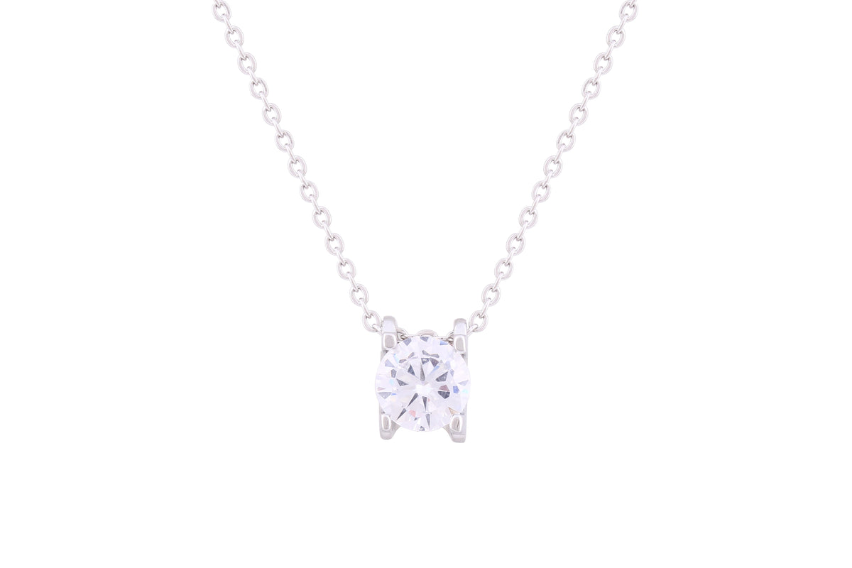 Asfour Crystal Chain Necklace With Round Zircon Stone In 925 Sterling Silver ND0261