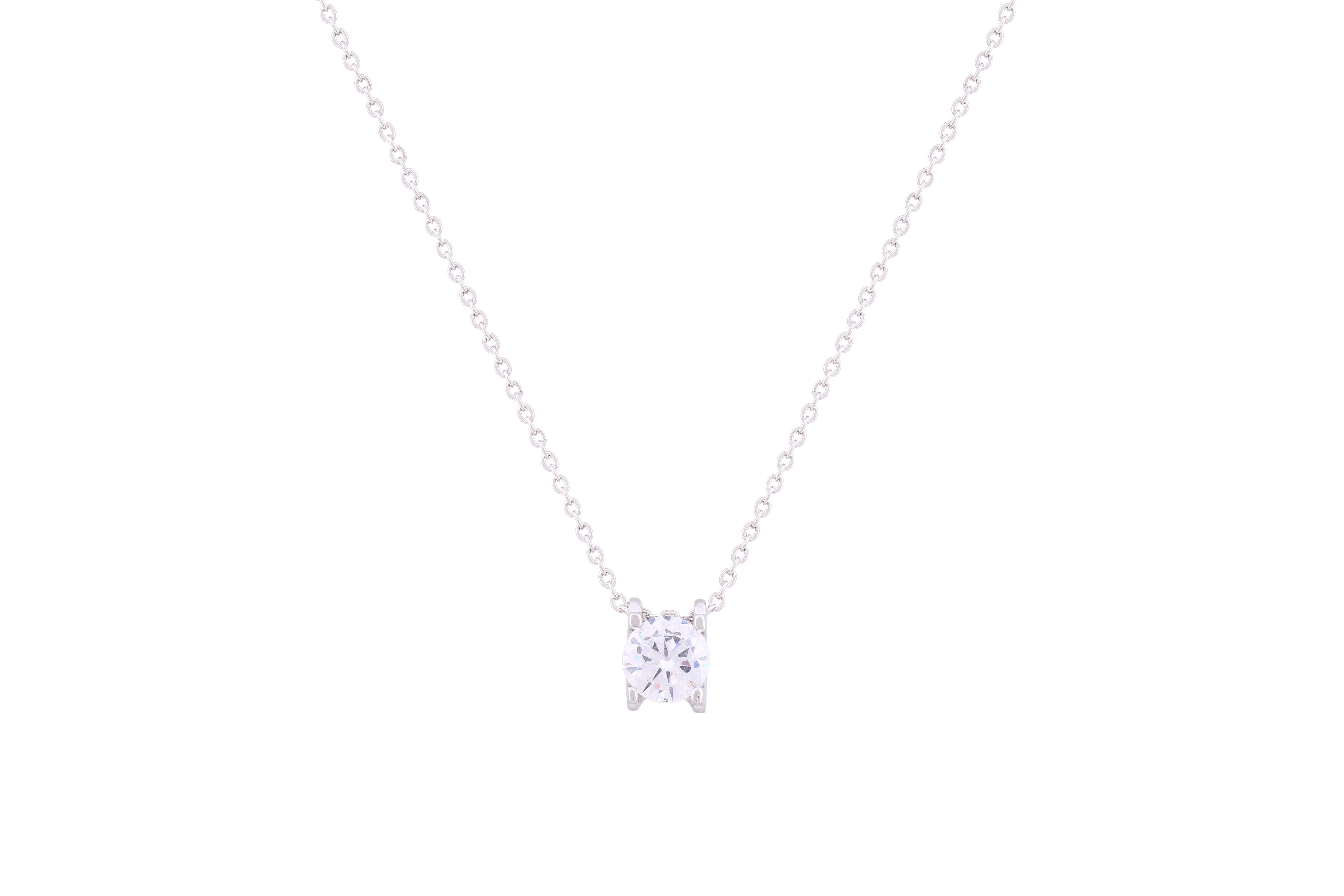 Asfour Crystal Chain Necklace With Round Zircon Stone In 925 Sterling Silver ND0261