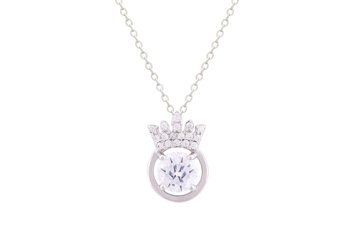 Asfour Crystal Chain Necklace With Crown Pendant In 925 Sterling Silver ND0262