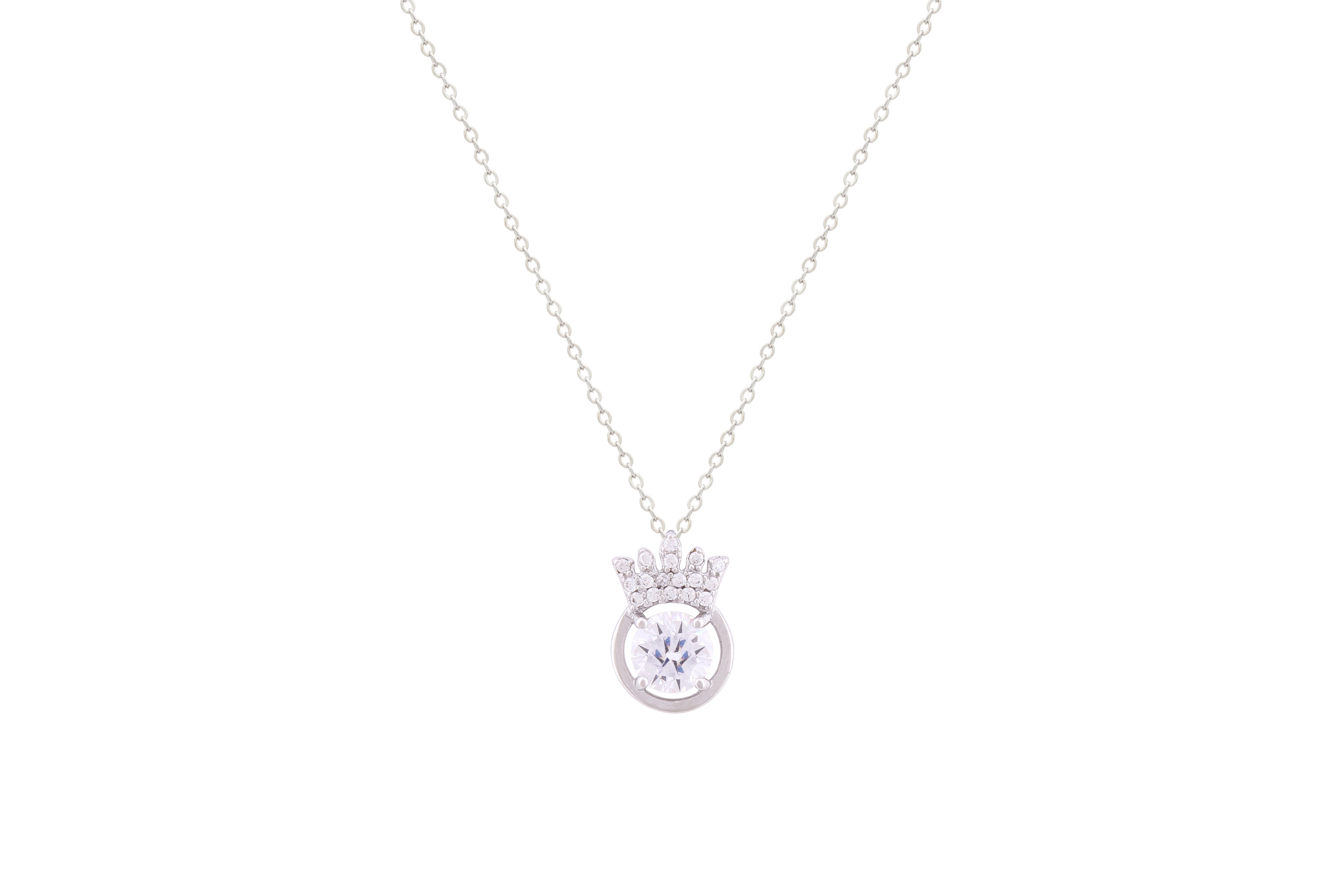 Asfour Crystal Chain Necklace With Crown Pendant In 925 Sterling Silver ND0262